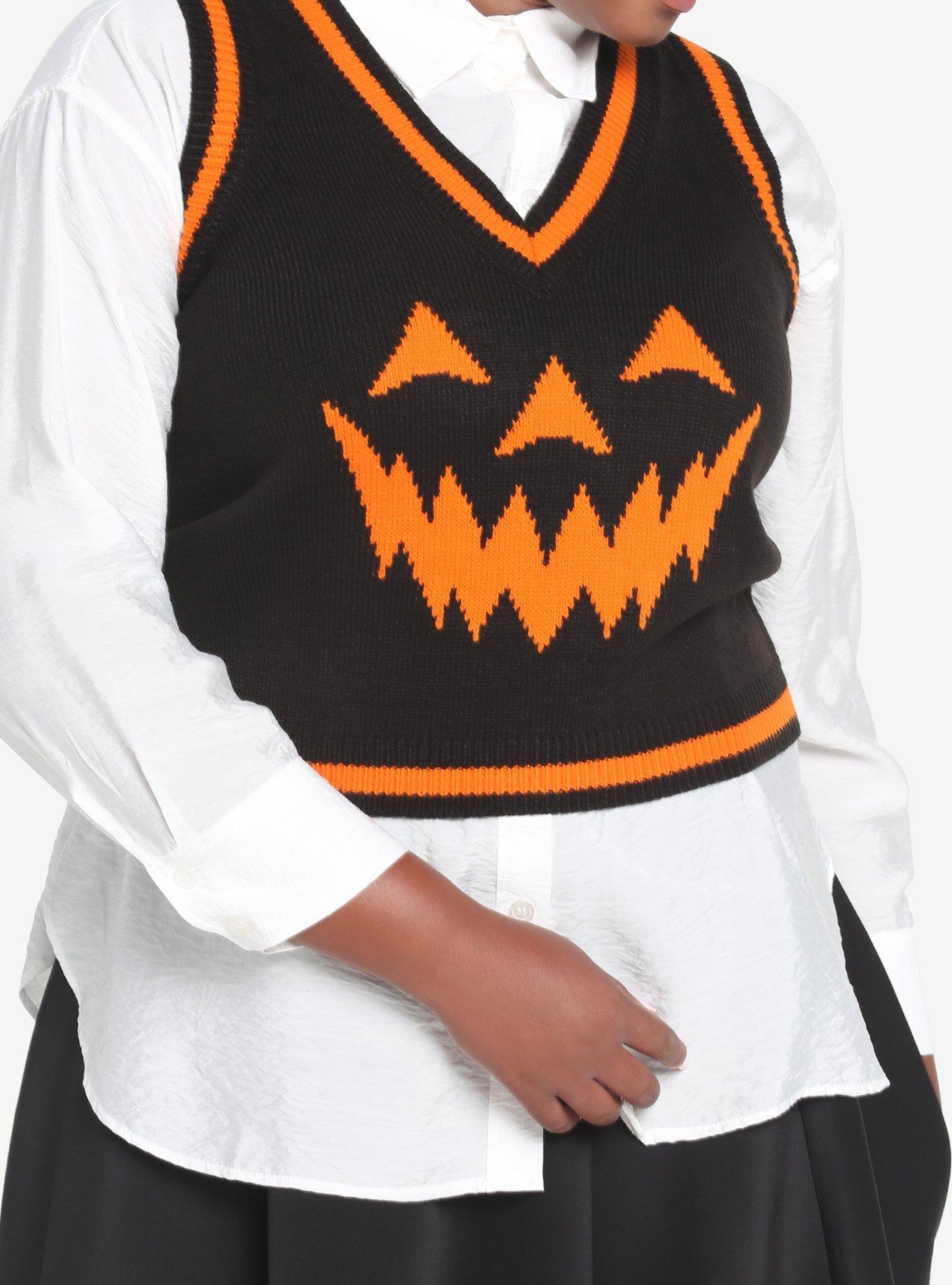 Black & Orange Pumpkin Sweater Vest Plus Size, MULTI, alternate