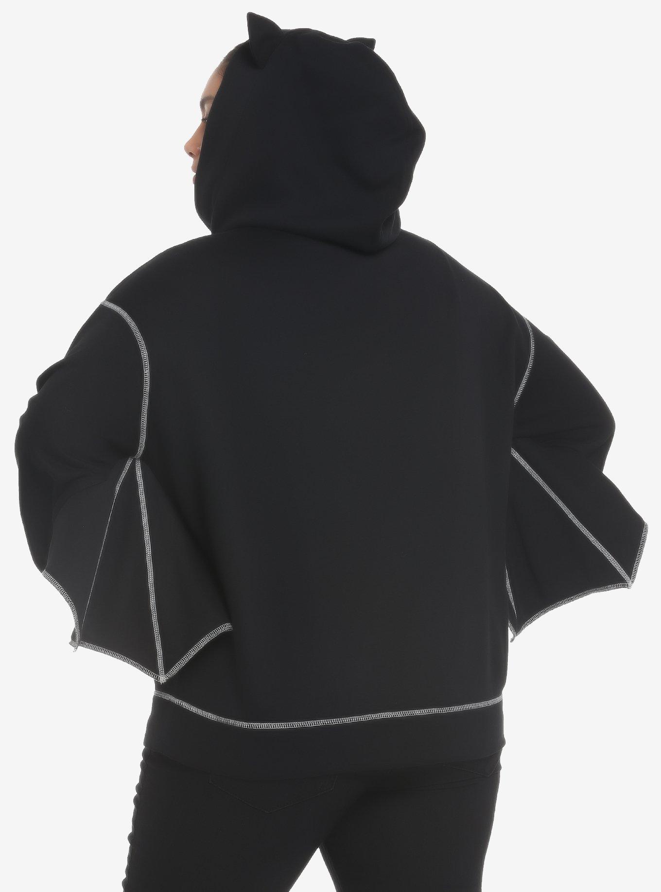 Black Bat Wing Hoodie Plus Size, DEEP BLACK, alternate