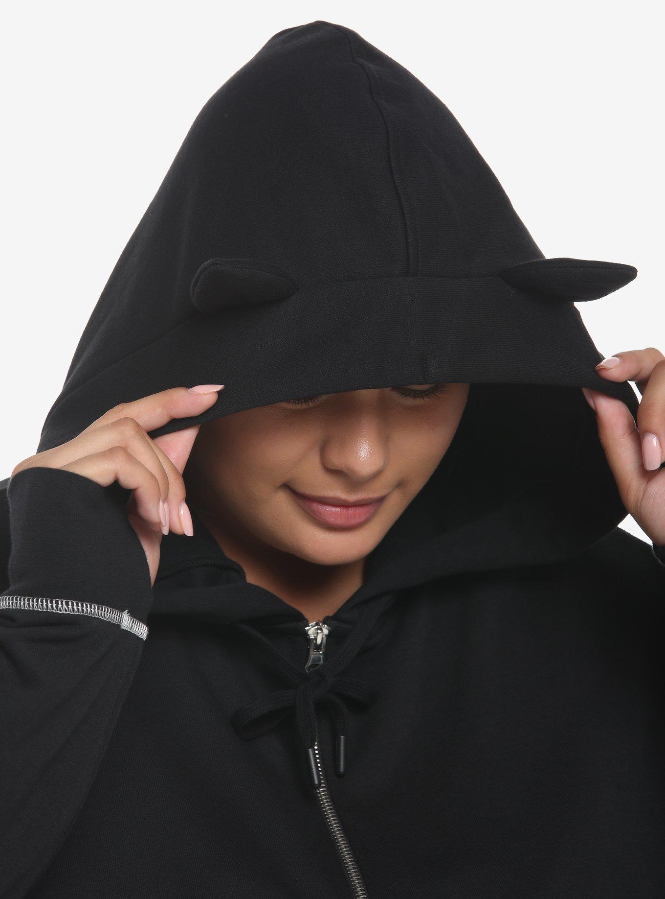 Black Bat Wing Hoodie Plus Size, DEEP BLACK, alternate