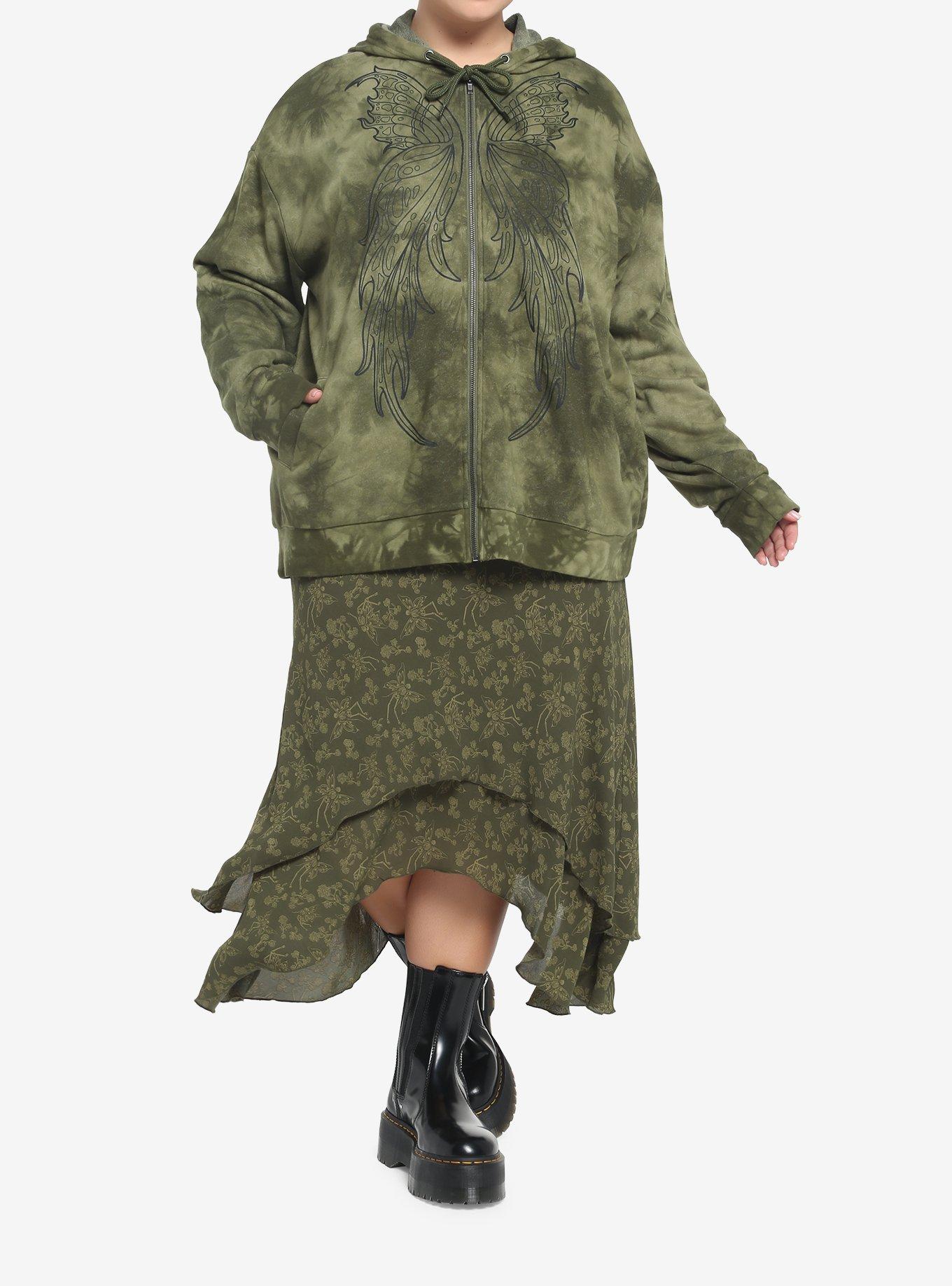 Fairy Wings Green Tie-Dye Hoodie Plus Size, OLIVE, alternate