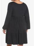 Black Tiered Long-Sleeve Dress Plus Size, DEEP BLACK, alternate