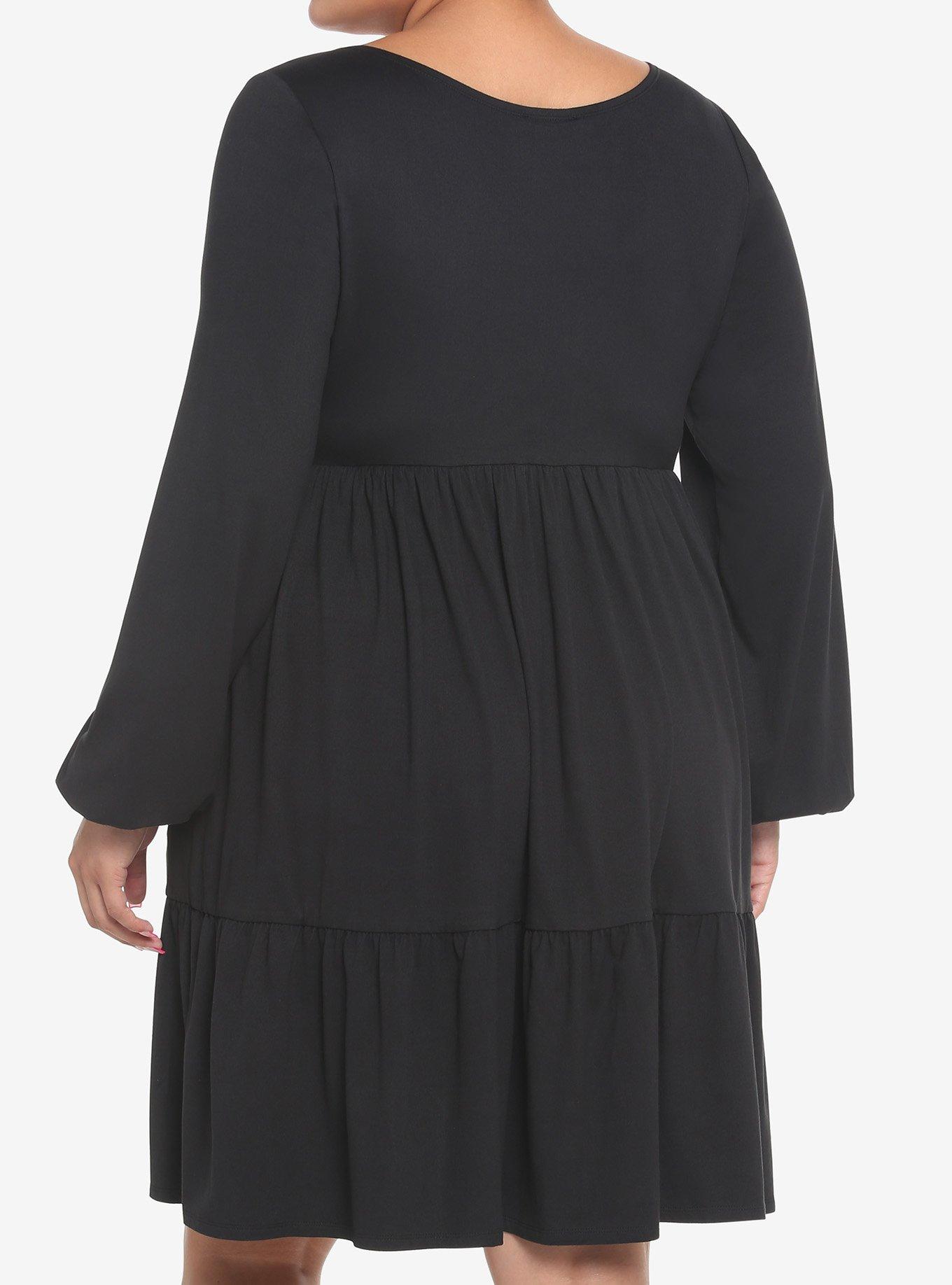 Black Tiered Long-Sleeve Dress Plus Size, DEEP BLACK, alternate