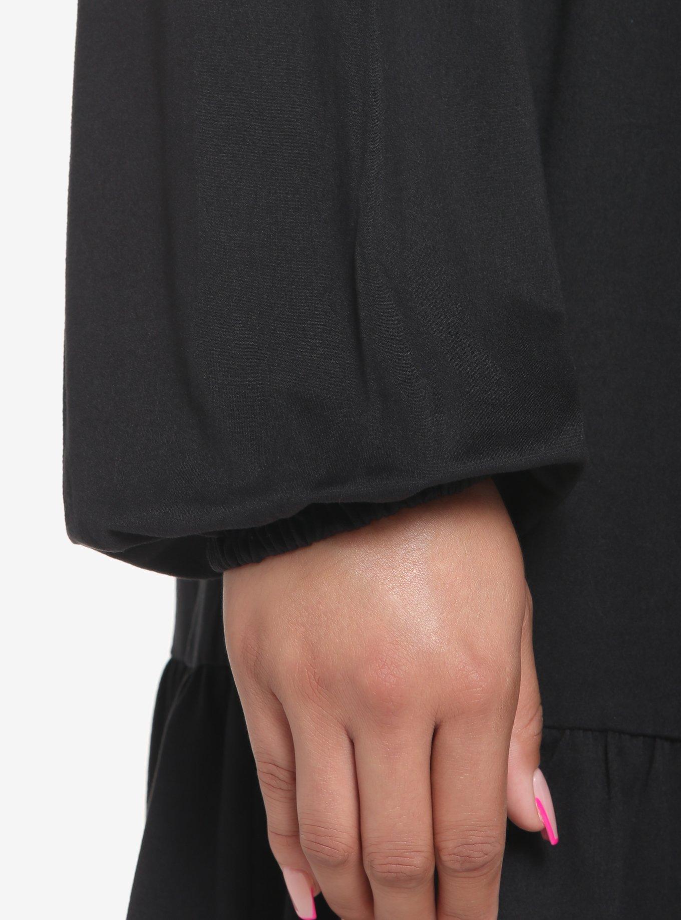 Black Tiered Long-Sleeve Dress Plus Size, DEEP BLACK, alternate