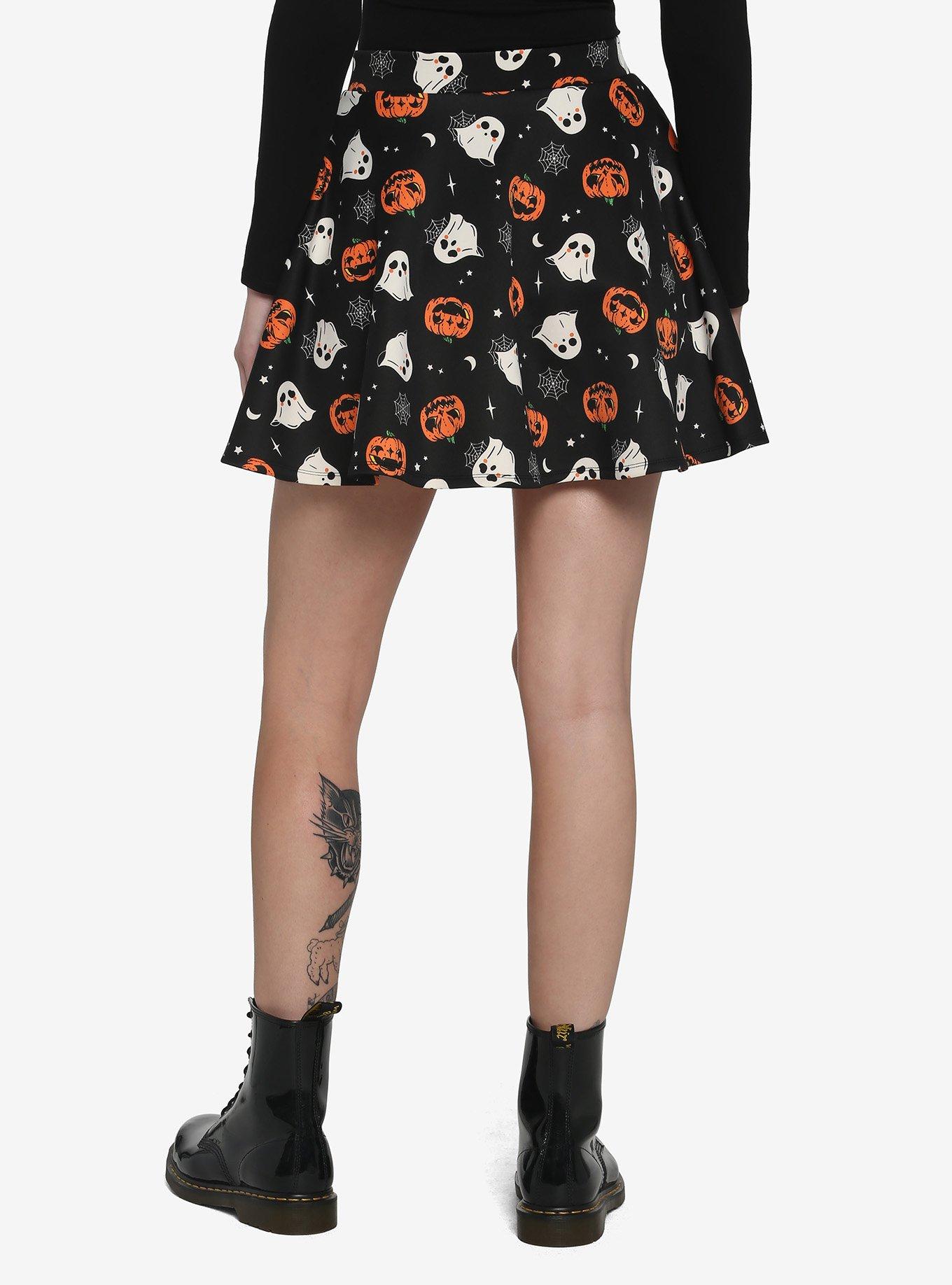 Pumpkin Ghost & Web Zipper Skirt, MULTI, alternate