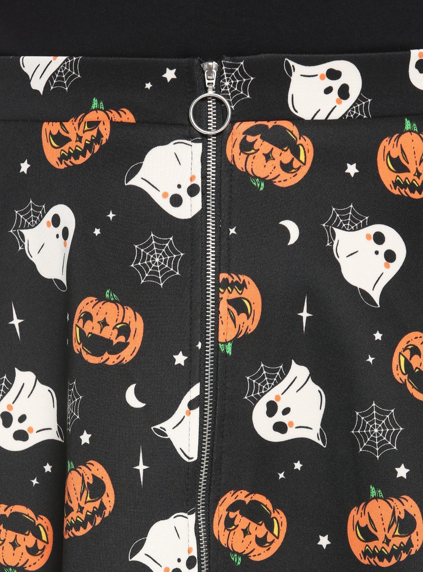 Pumpkin Ghost & Web Zipper Skirt Plus Size, MULTI, alternate