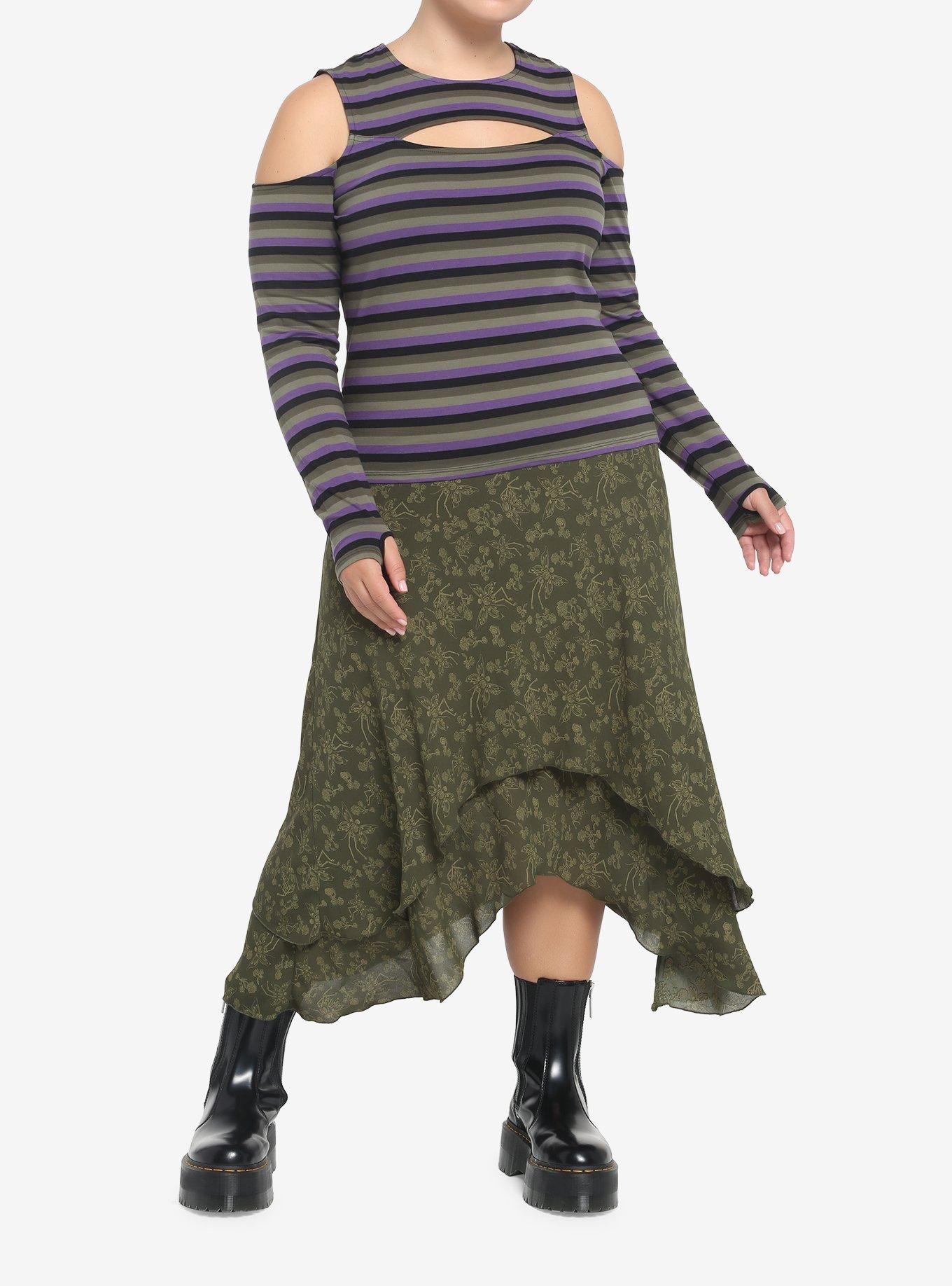 Skeleton Fairy Midi Skirt Plus Size, OLIVE, alternate
