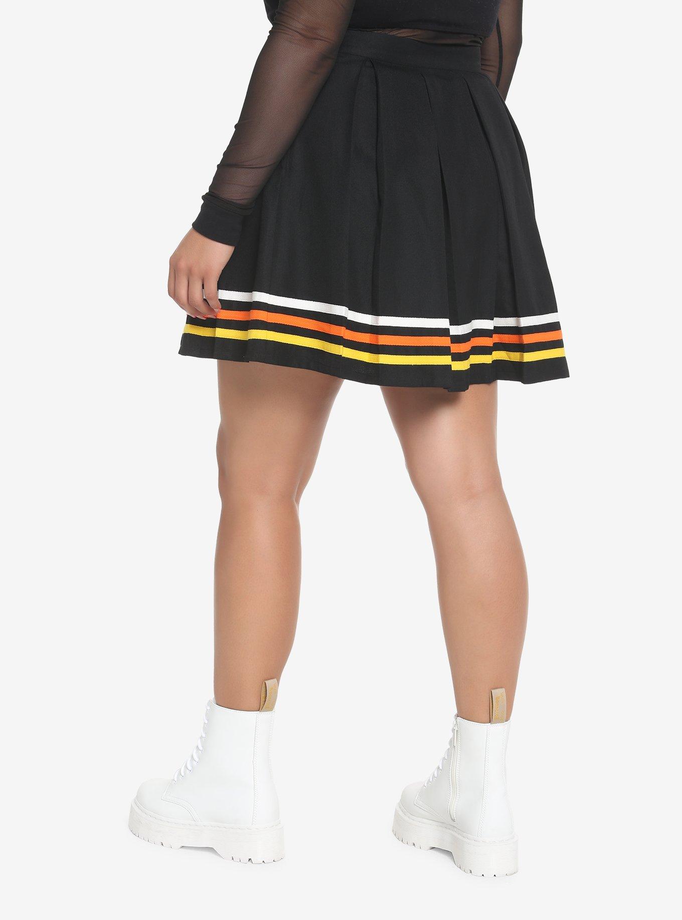 Candy Corn Stripe Pleated Skirt Plus Size, BLACK, alternate