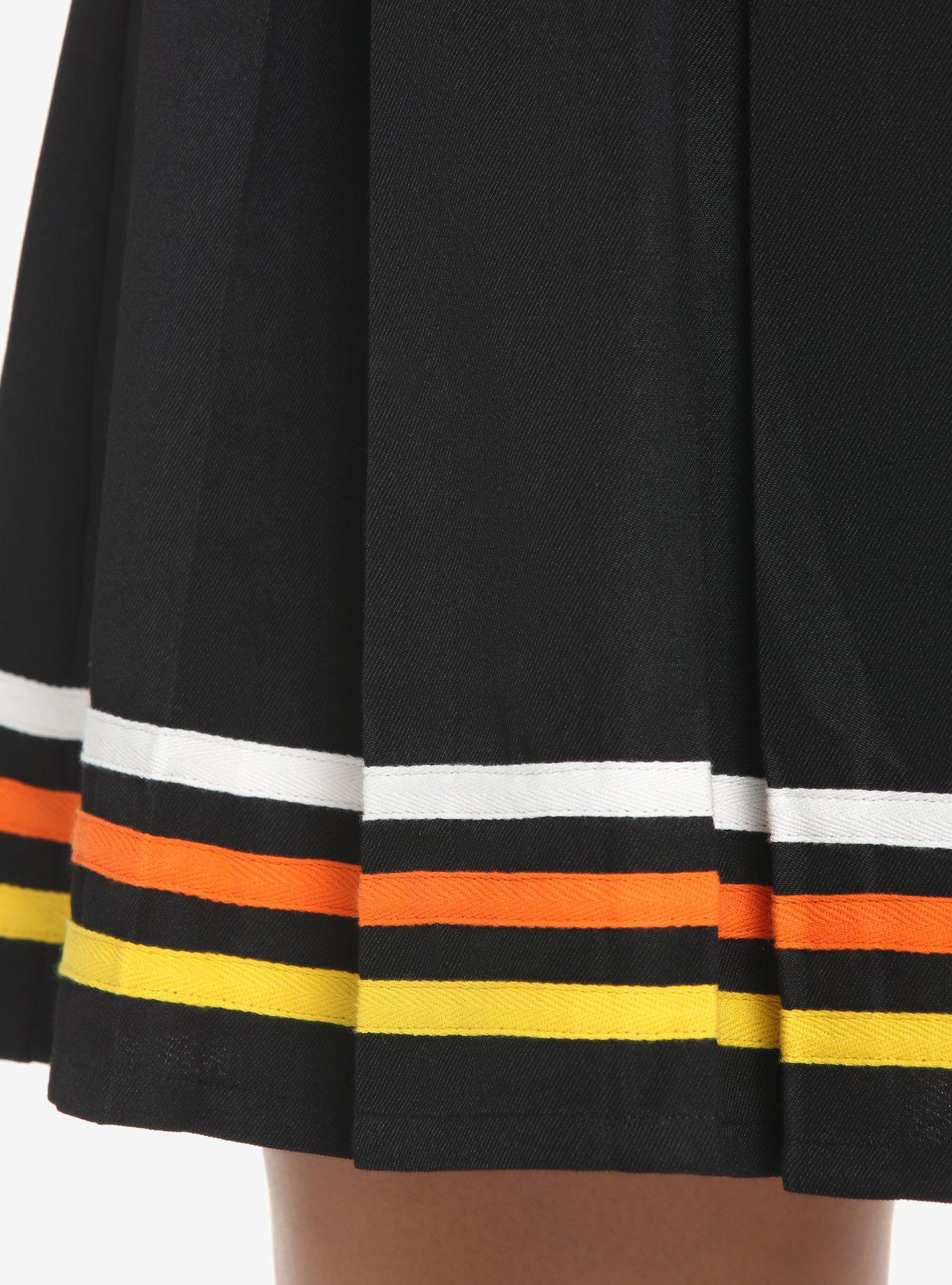 Candy Corn Stripe Pleated Skirt Plus Size, BLACK, alternate