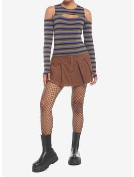 Brown Corduroy Pleated Mini Skirt, , hi-res