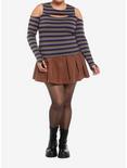 Brown Corduroy Pleated Mini Skirt Plus Size, BROWN, alternate