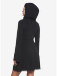 Black Lace-Up Front Hooded Dress, DEEP BLACK, alternate