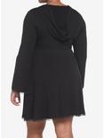 Black Lace-Up Front Hooded Dress Plus Size, DEEP BLACK, alternate