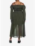 Forest Green Chiffon Cold Shoulder Maxi Dress Plus Size, OLIVE, alternate