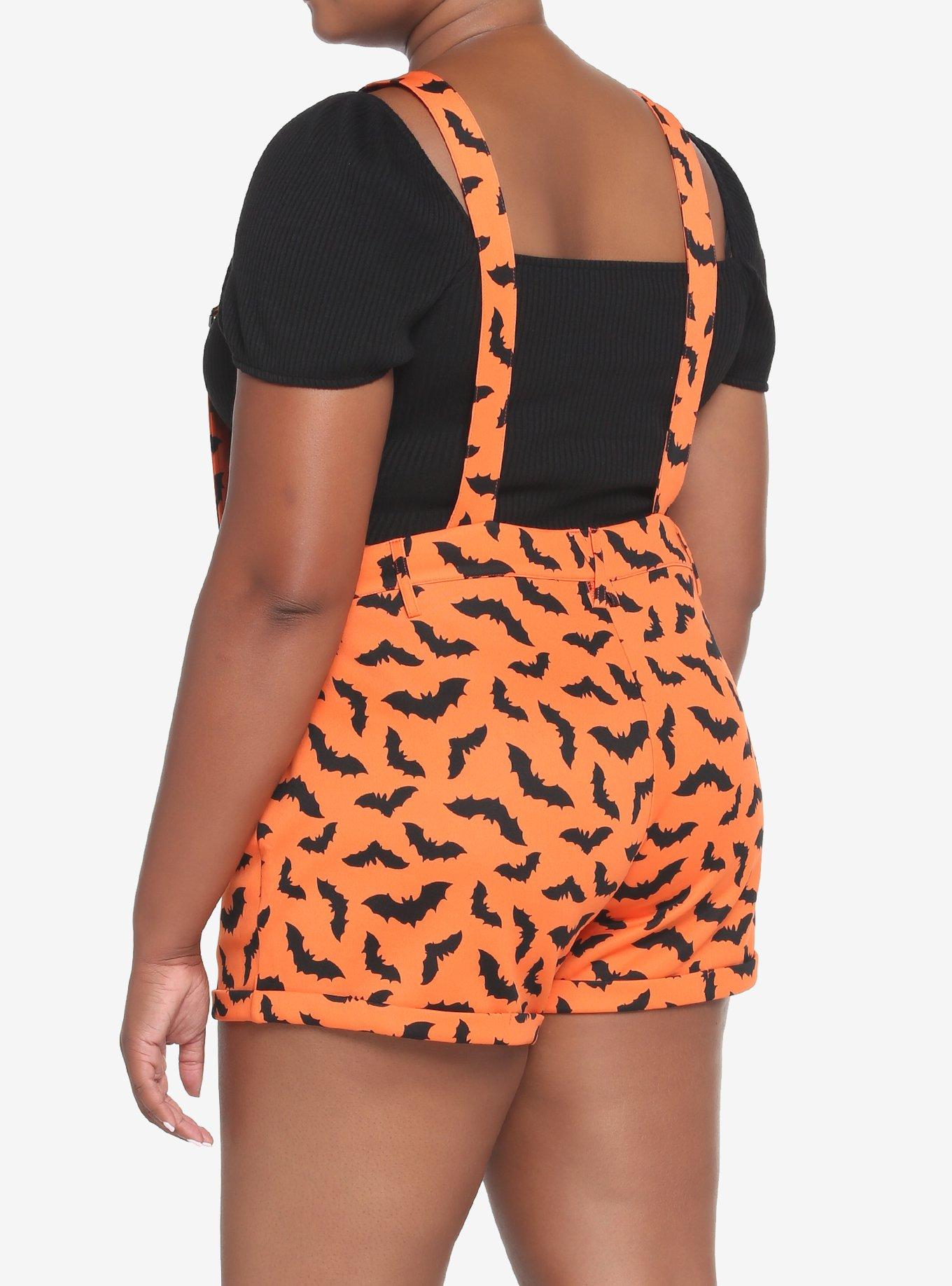 Orange & Black Bat Shortalls Plus Size, MULTI, alternate