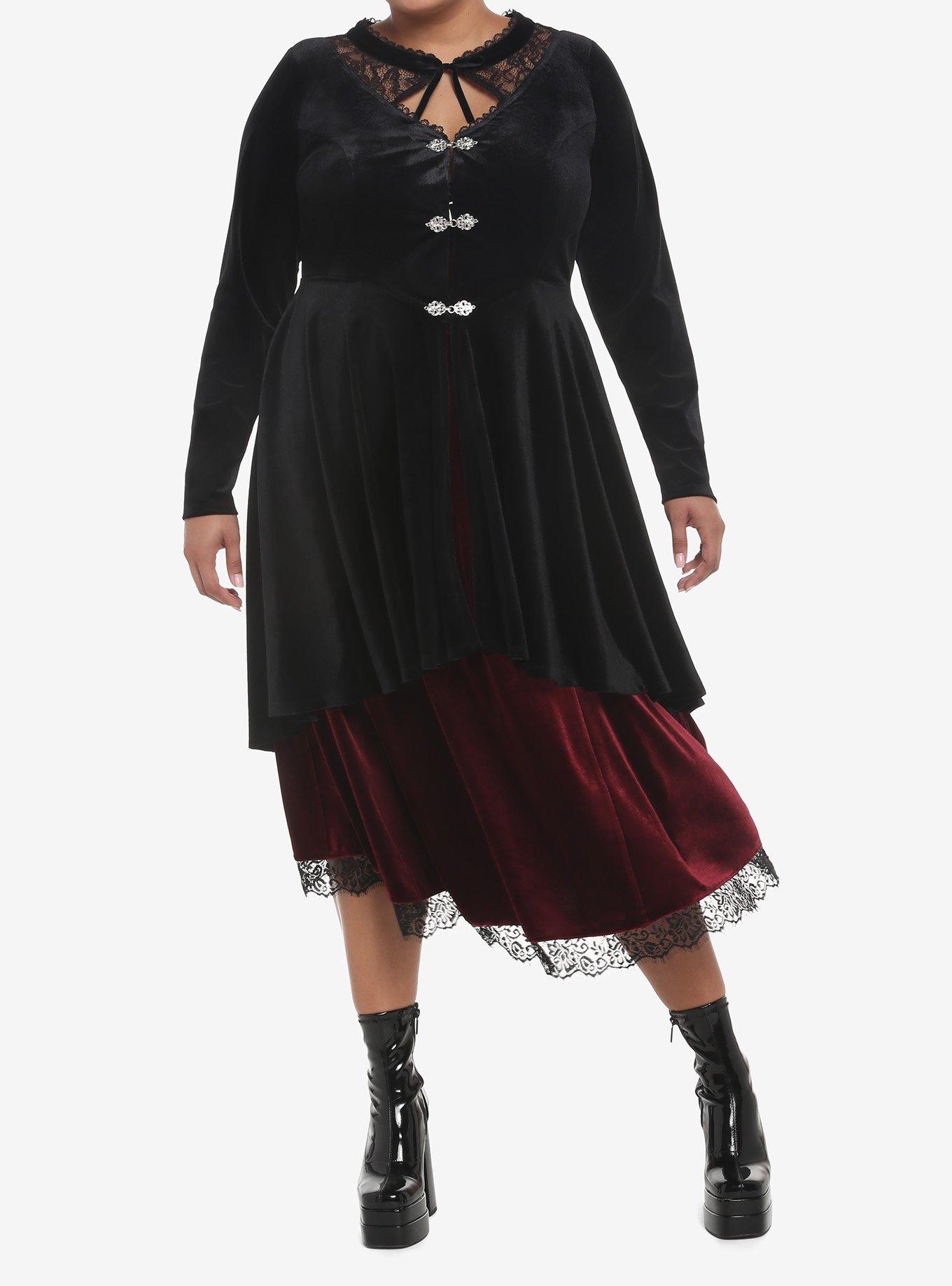 Black Velvet Hi-Low Jacket Plus Size, DEEP BLACK, alternate