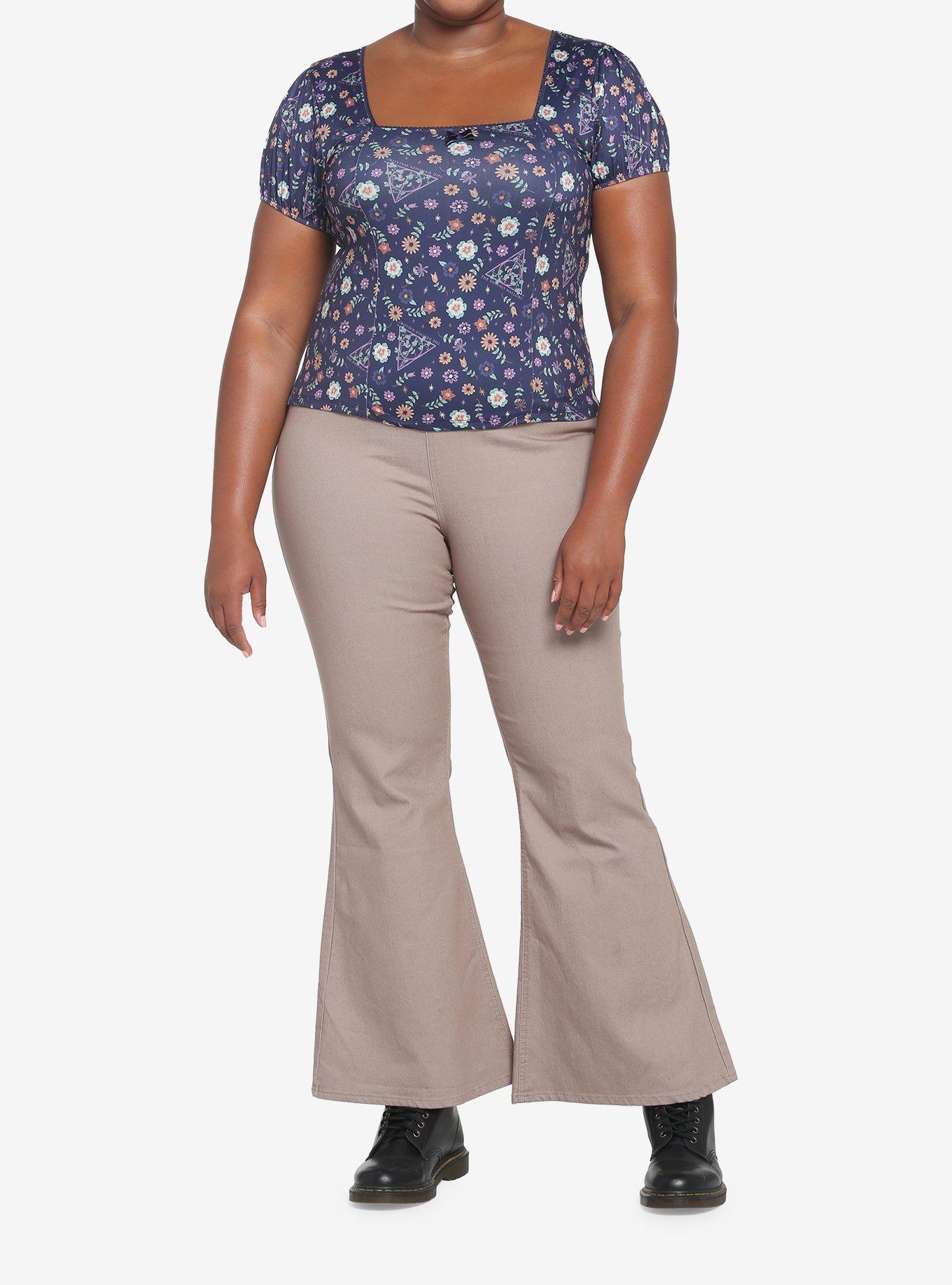 Harry Potter Deathly Hallows Floral Square Neck Top Plus Size, MULTI, alternate