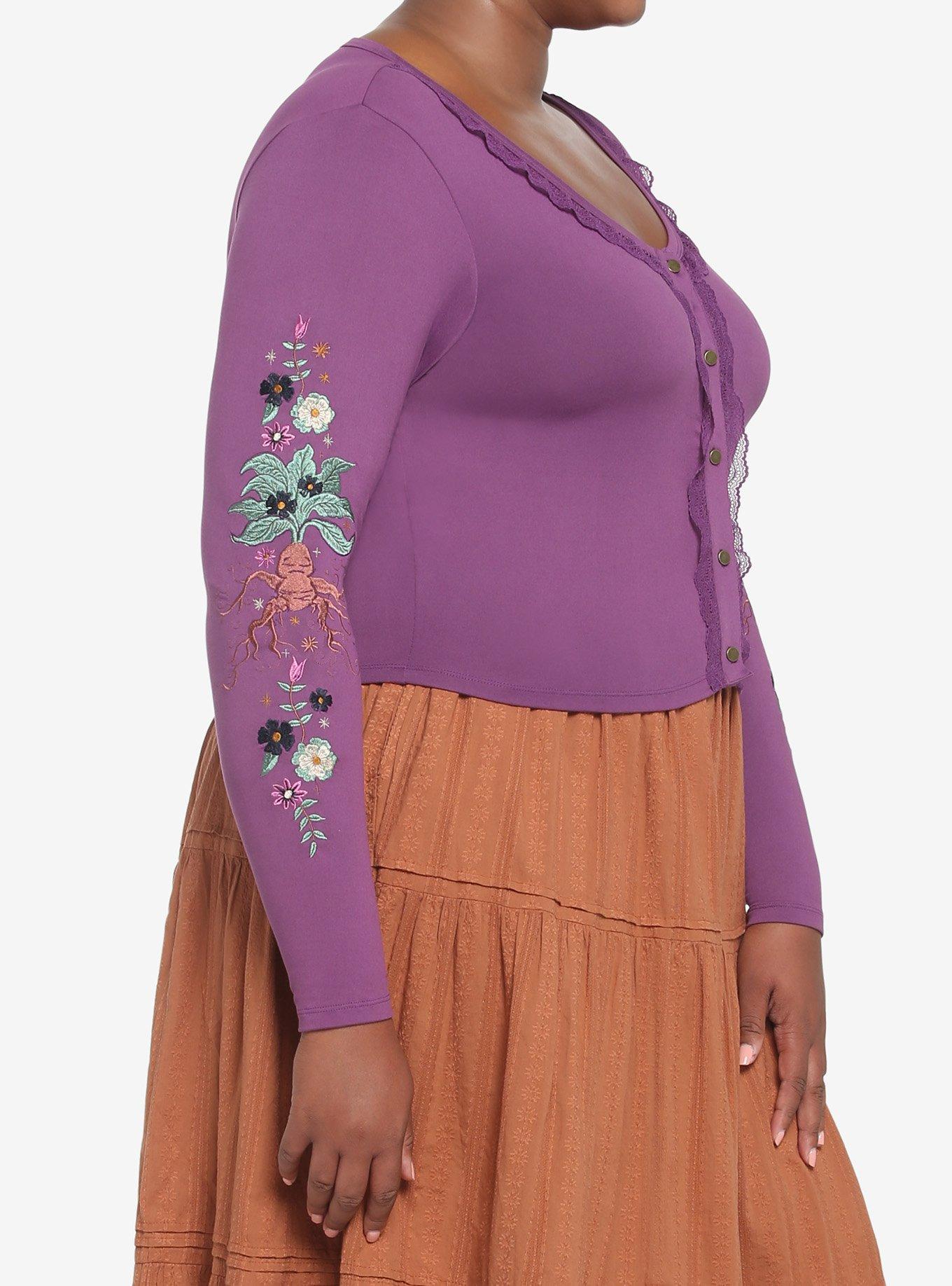 Harry Potter Herbology Mandrake Lace Long-Sleeve Top Plus Size, PURPLE, alternate