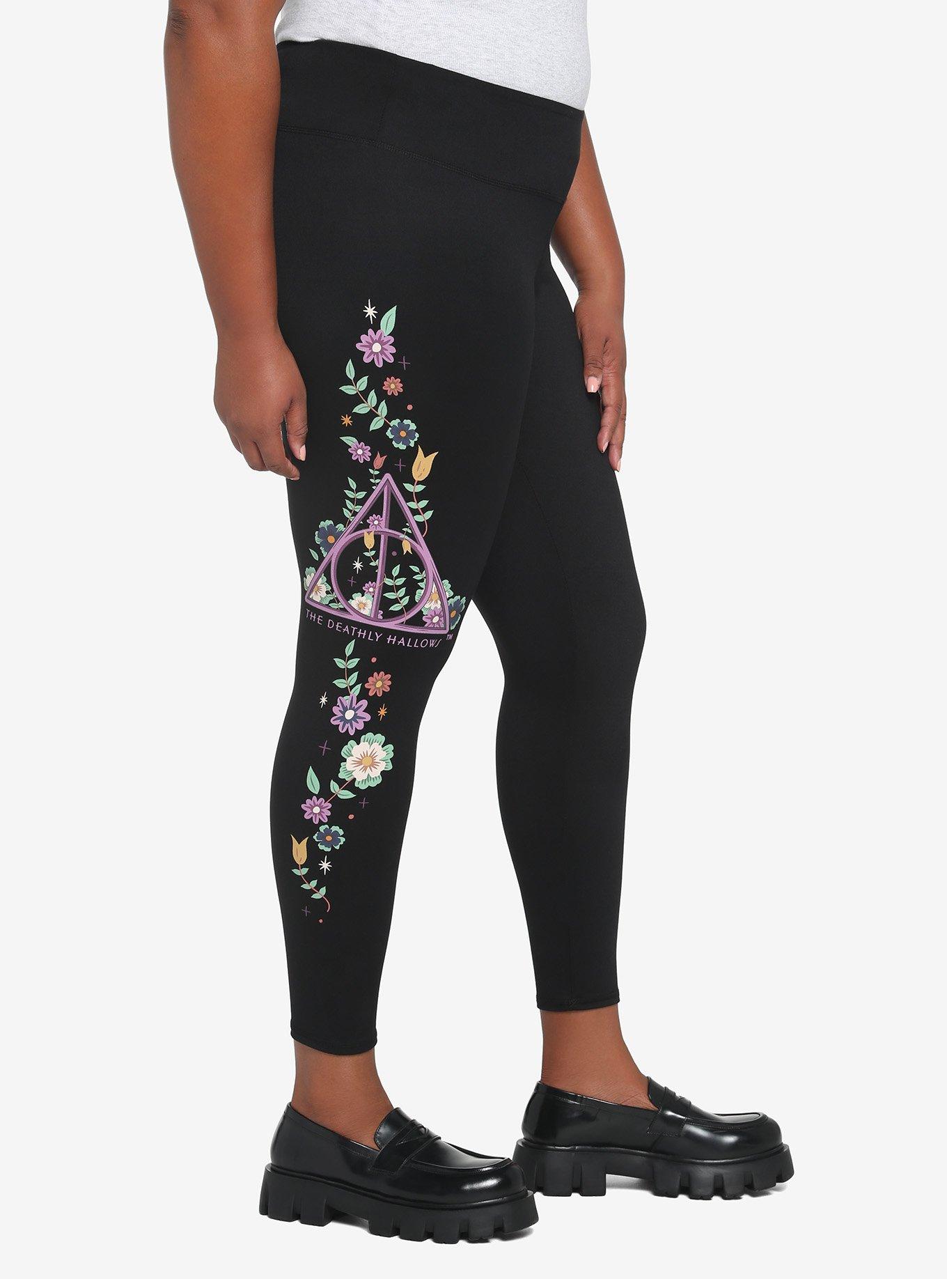Harry Potter Deathly Hallows Floral Leggings Plus Size, DEEP BLACK, alternate