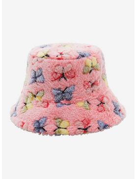 Pink Butterfly Fuzzy Bucket Hat, , hi-res