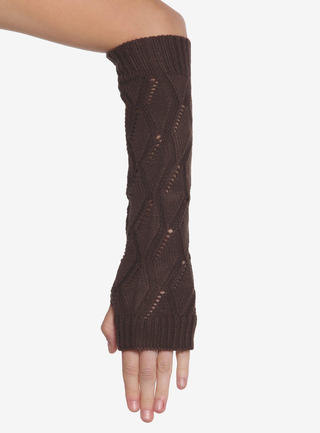Brown Pointelle Arm Warmers, , alternate