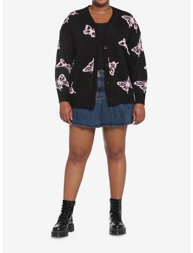 Black & Pink Butterfly Cardigan Plus Size, , hi-res