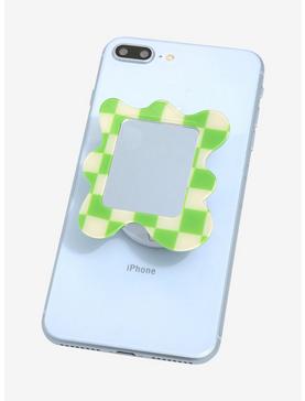 Green Checkered Wavy Mirror Phone Grip, , hi-res