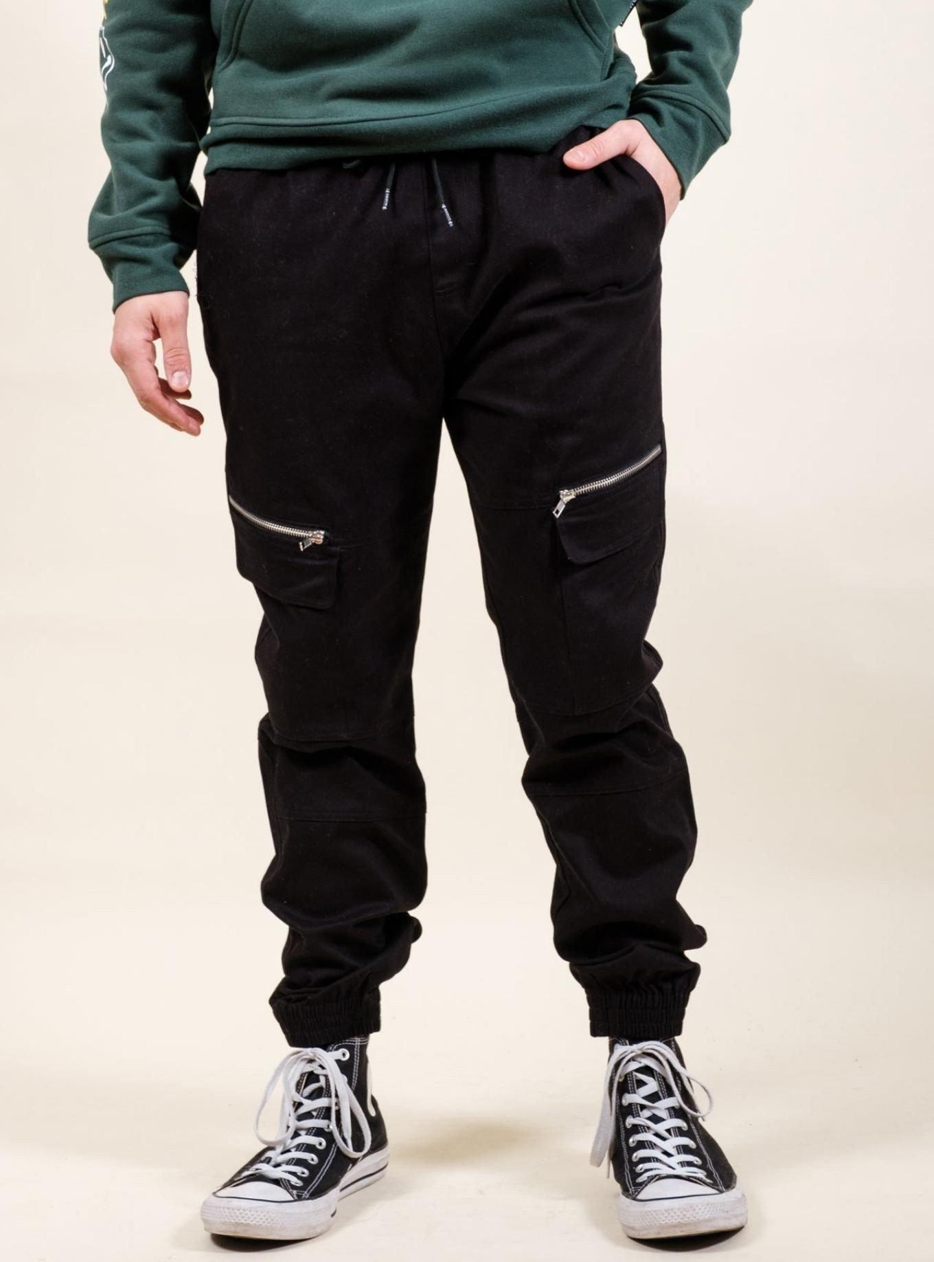 Black Cargo Zip Pocket Jogger, BLACK, alternate