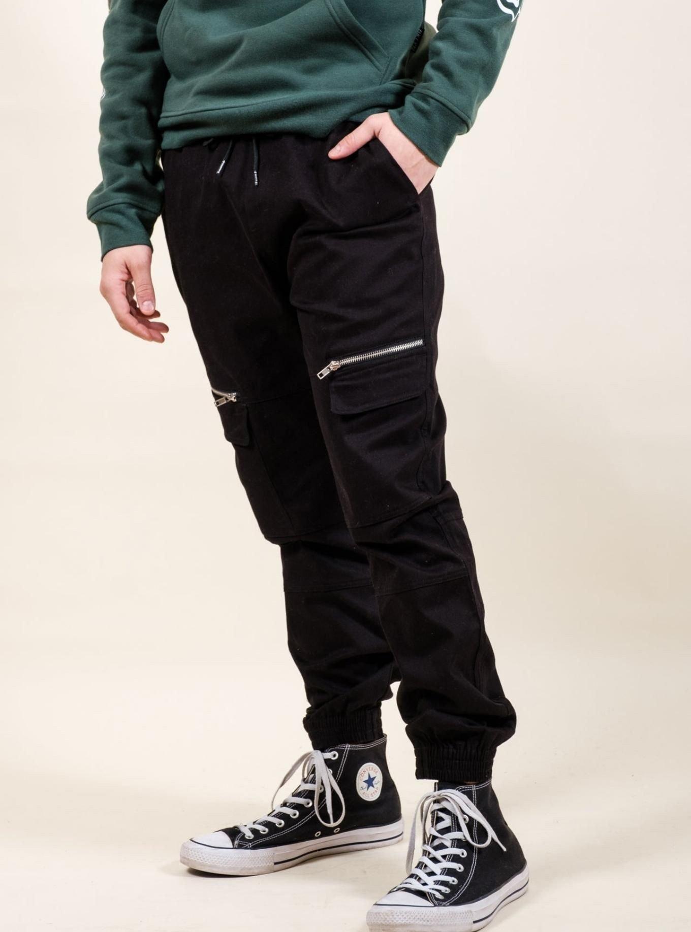 Black Cargo Zip Pocket Jogger, BLACK, alternate