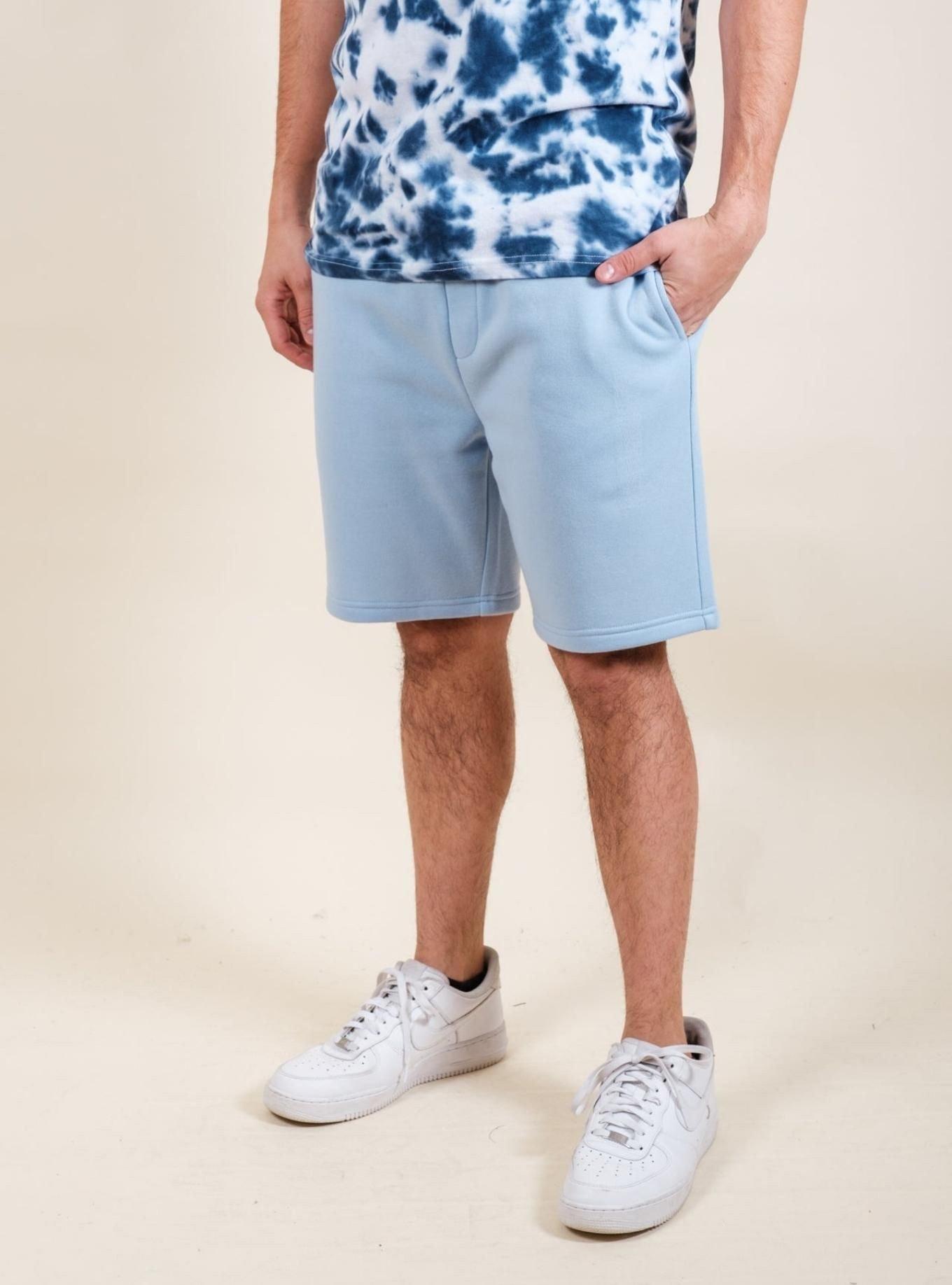 Dusty Blue Knit Shorts, BLUE, alternate