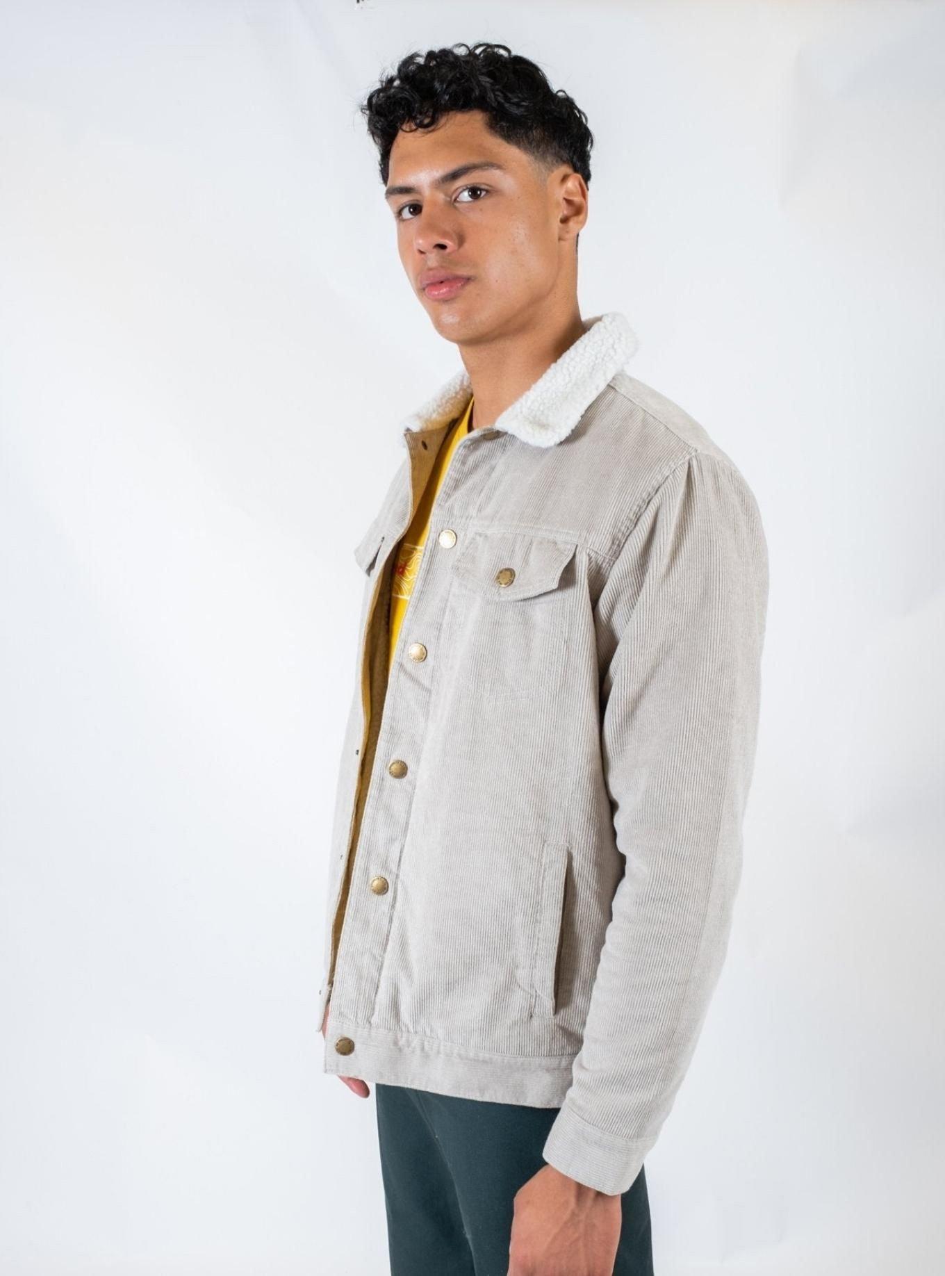 Light Grey Sherpa Lined Corduroy Trucker Jacket, GREY, alternate