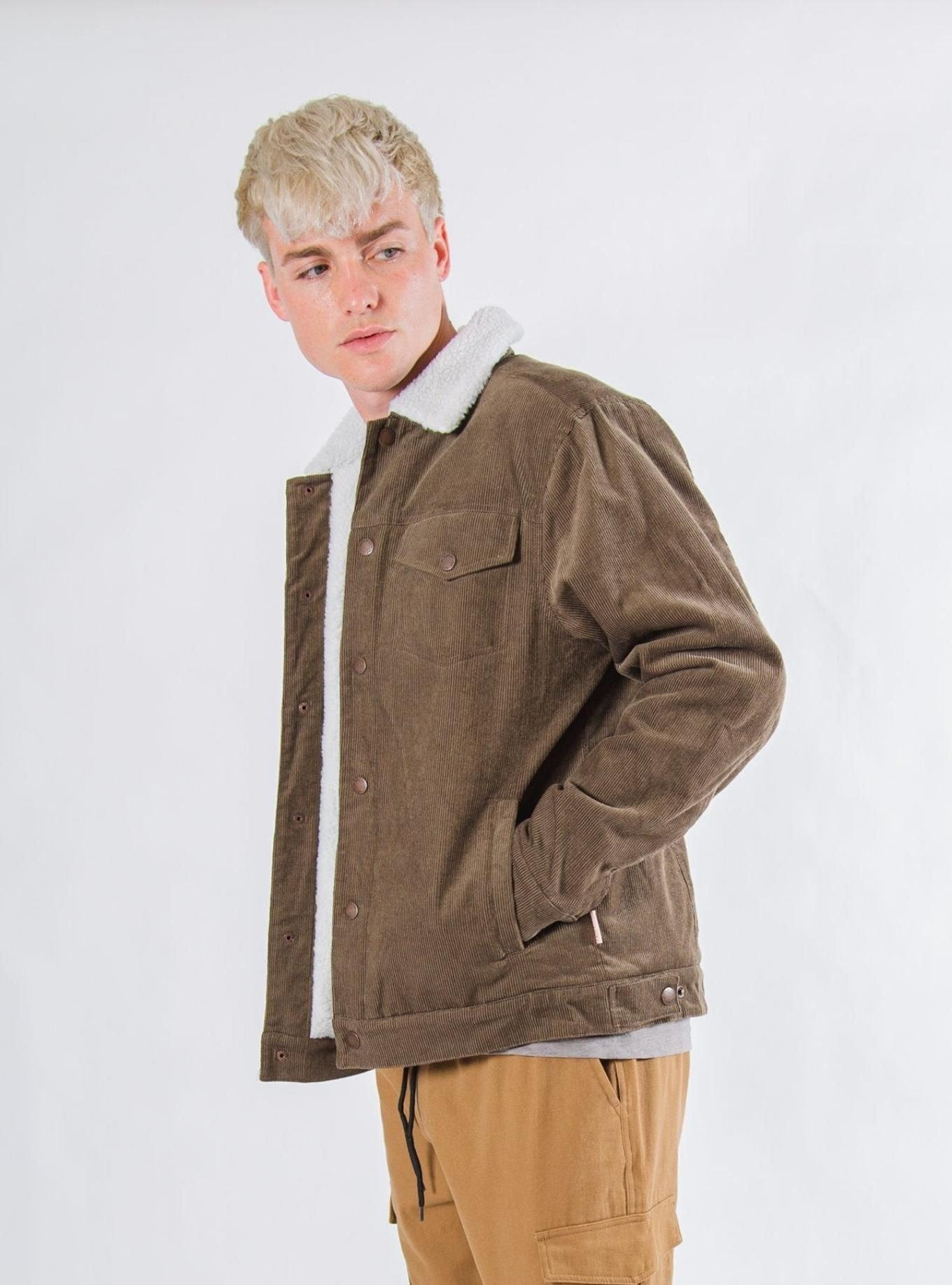 Olive Sherpa Lined Corduroy Trucker Jacket, OLIVE, alternate