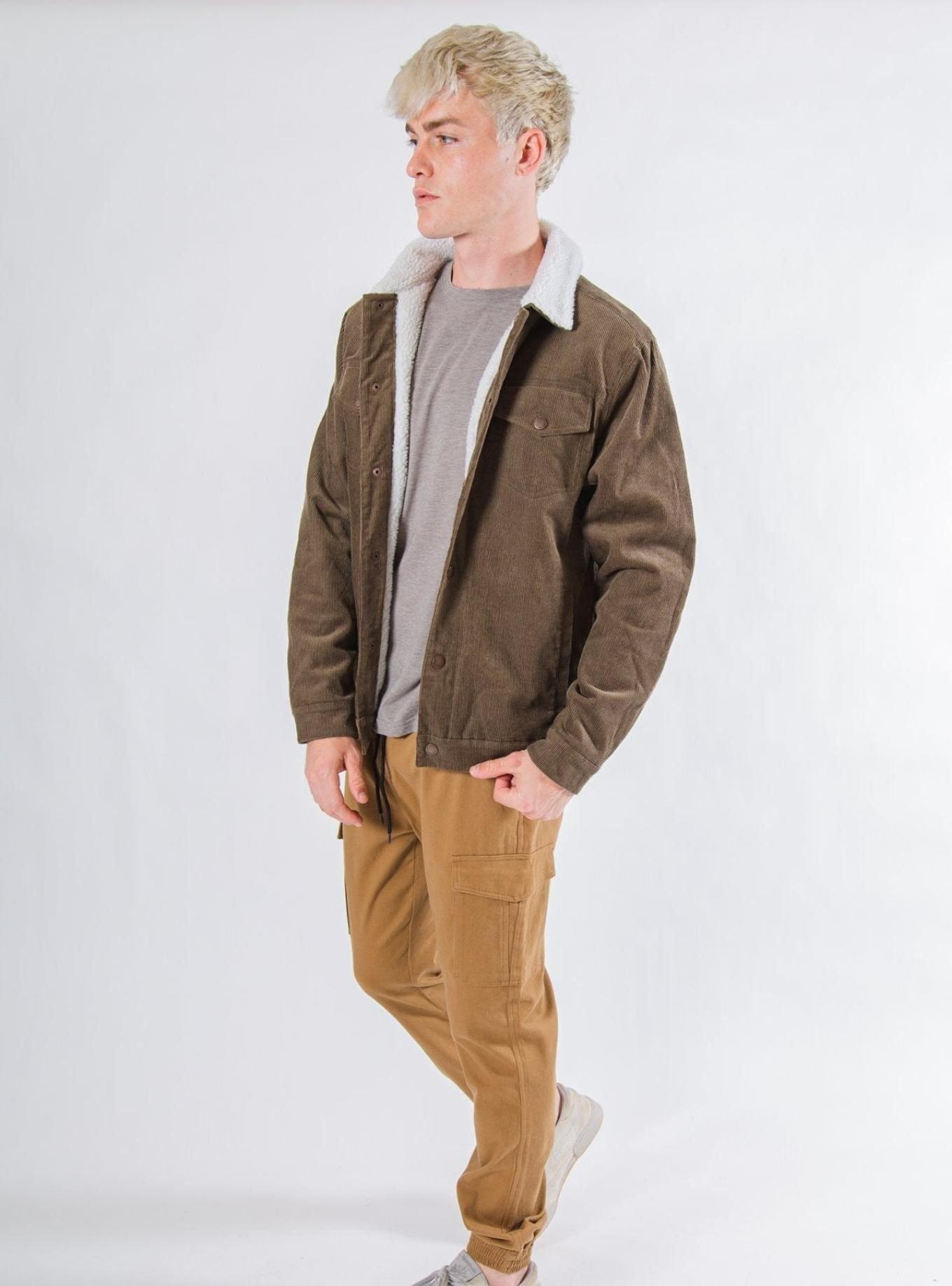 Olive Sherpa Lined Corduroy Trucker Jacket, OLIVE, alternate