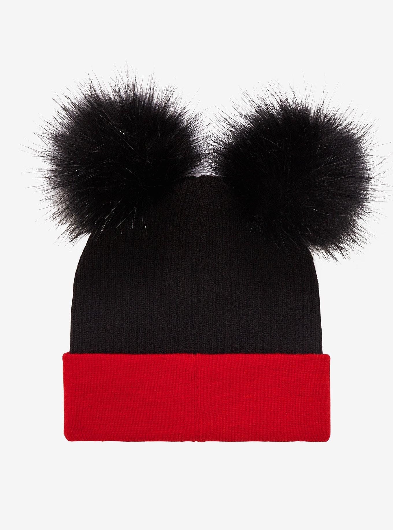 Disney Mickey Mouse Pom Eared Cuff Beanie - BoxLunch Exclusive, , hi-res