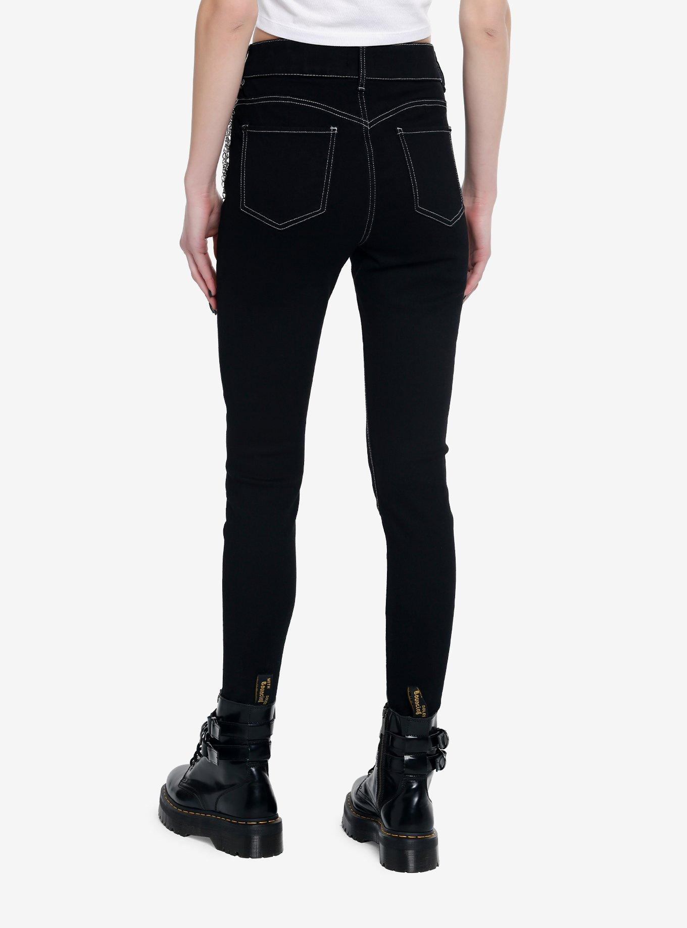 Black & White Stitch Side Chain Super Skinny Jeans, BLACK, alternate
