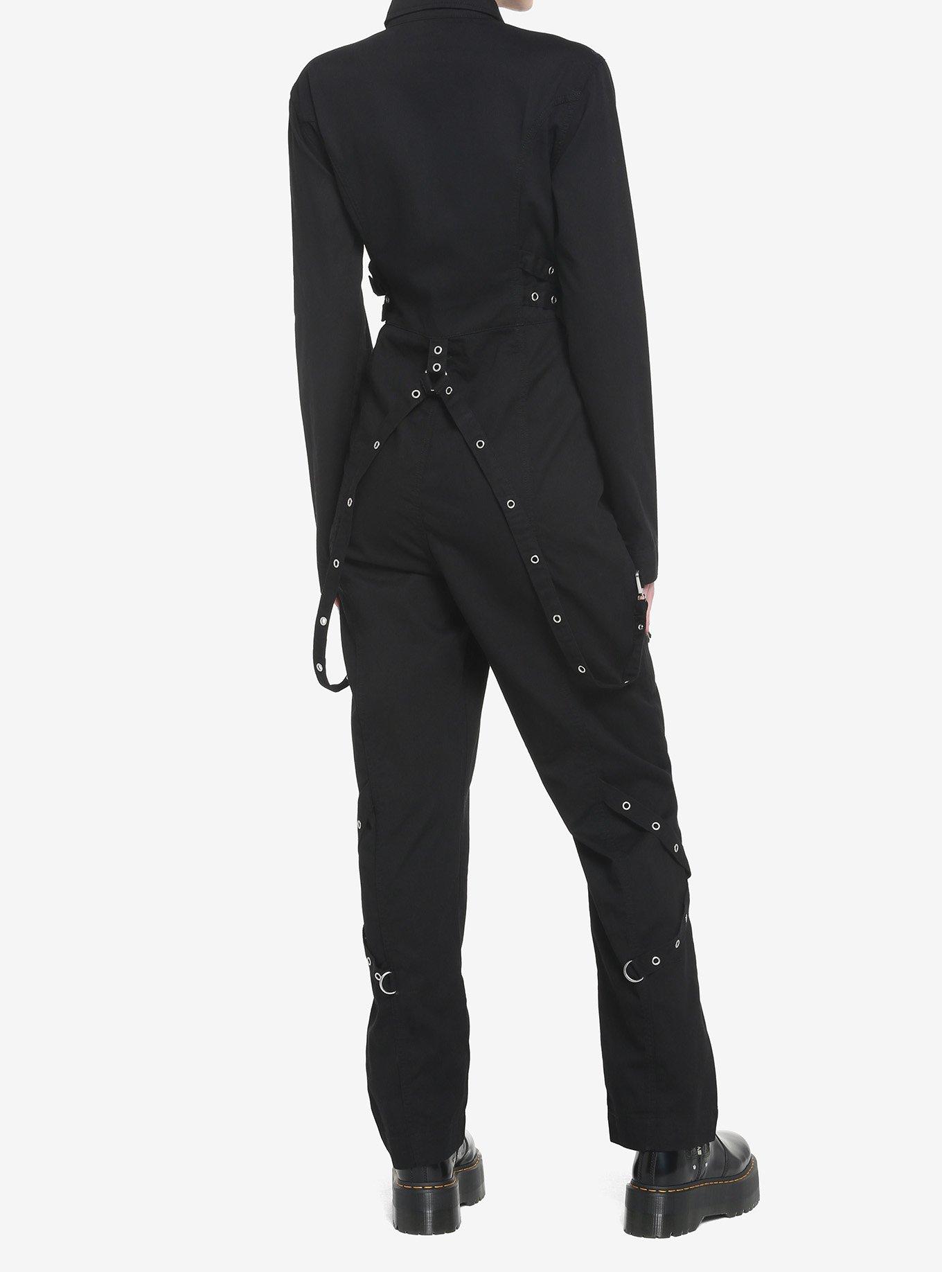 Black Grommet Long-Sleeve Jumpsuit, BLACK, alternate