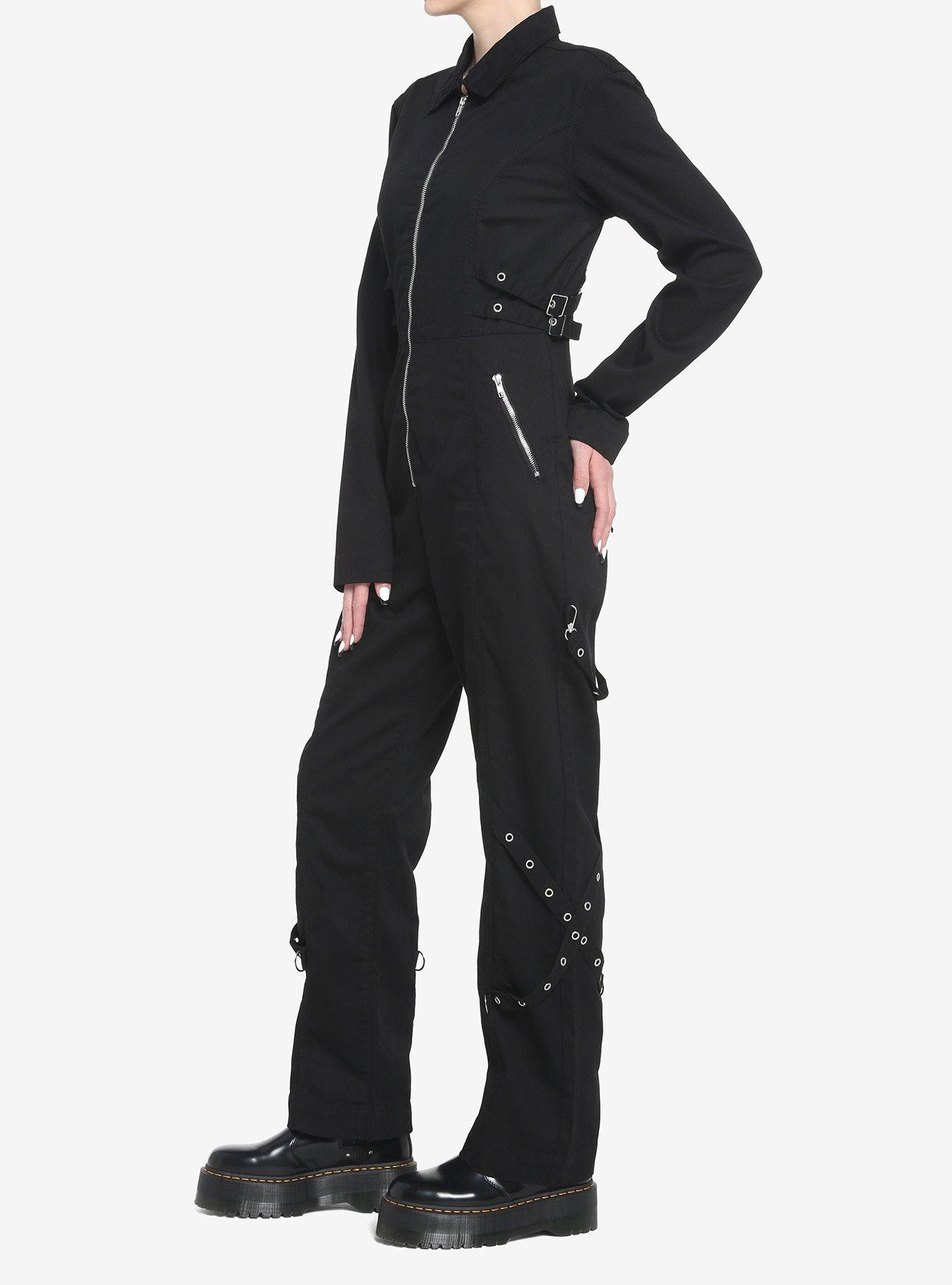Black Grommet Long-Sleeve Jumpsuit, BLACK, alternate