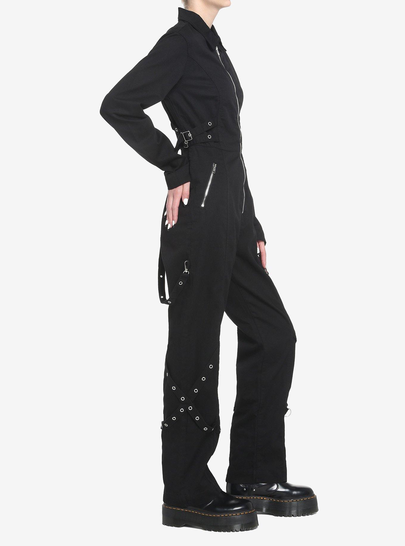 Black Grommet Long-Sleeve Jumpsuit, BLACK, alternate