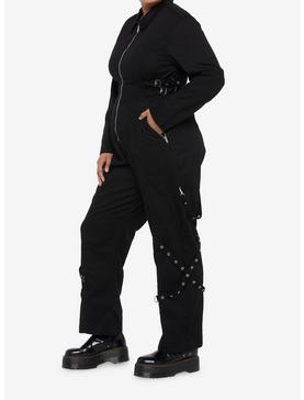 Black Grommet Long-Sleeve Jumpsuit Plus Size, , hi-res