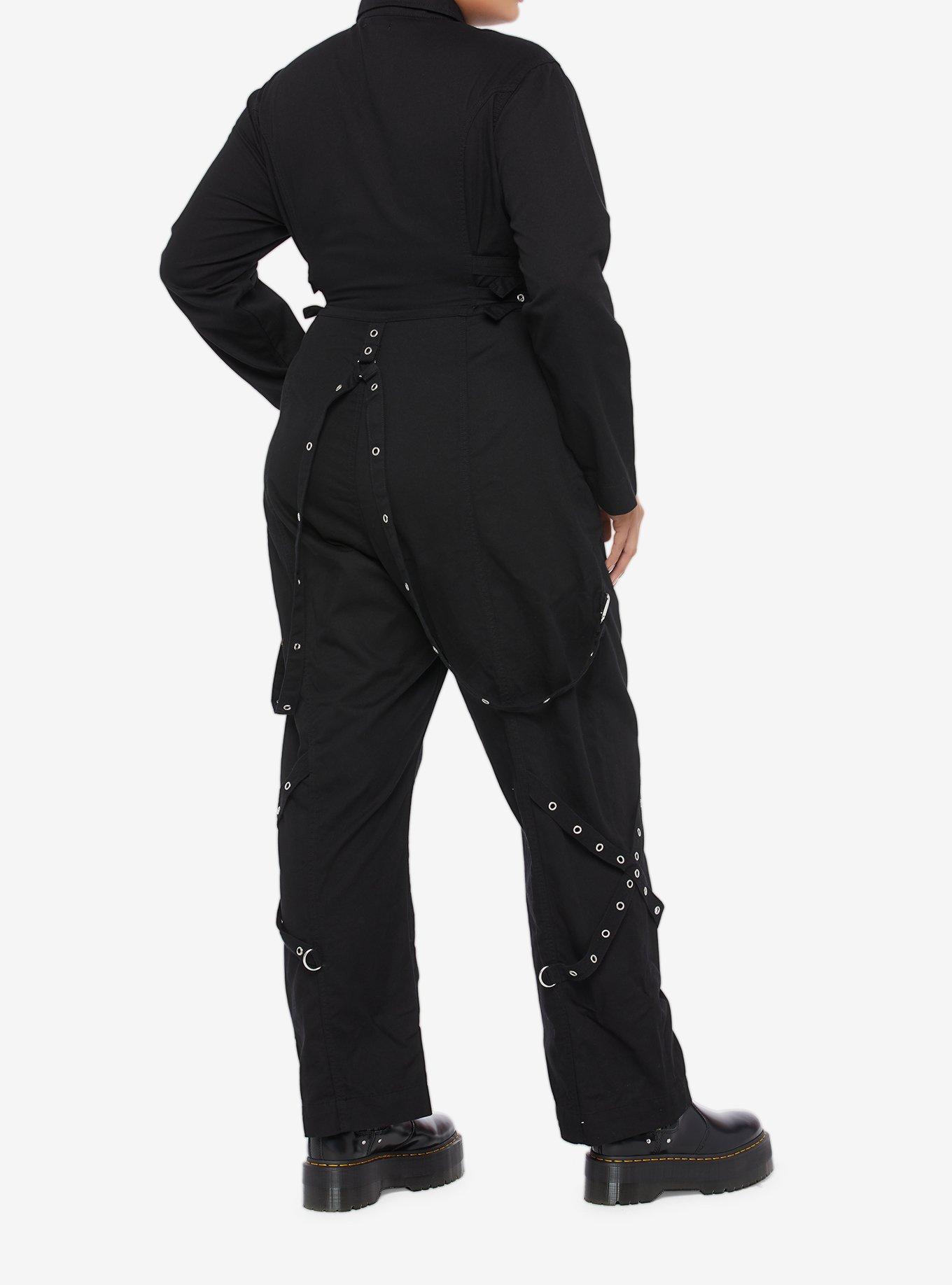 Black Grommet Long-Sleeve Jumpsuit Plus Size, BLACK, alternate