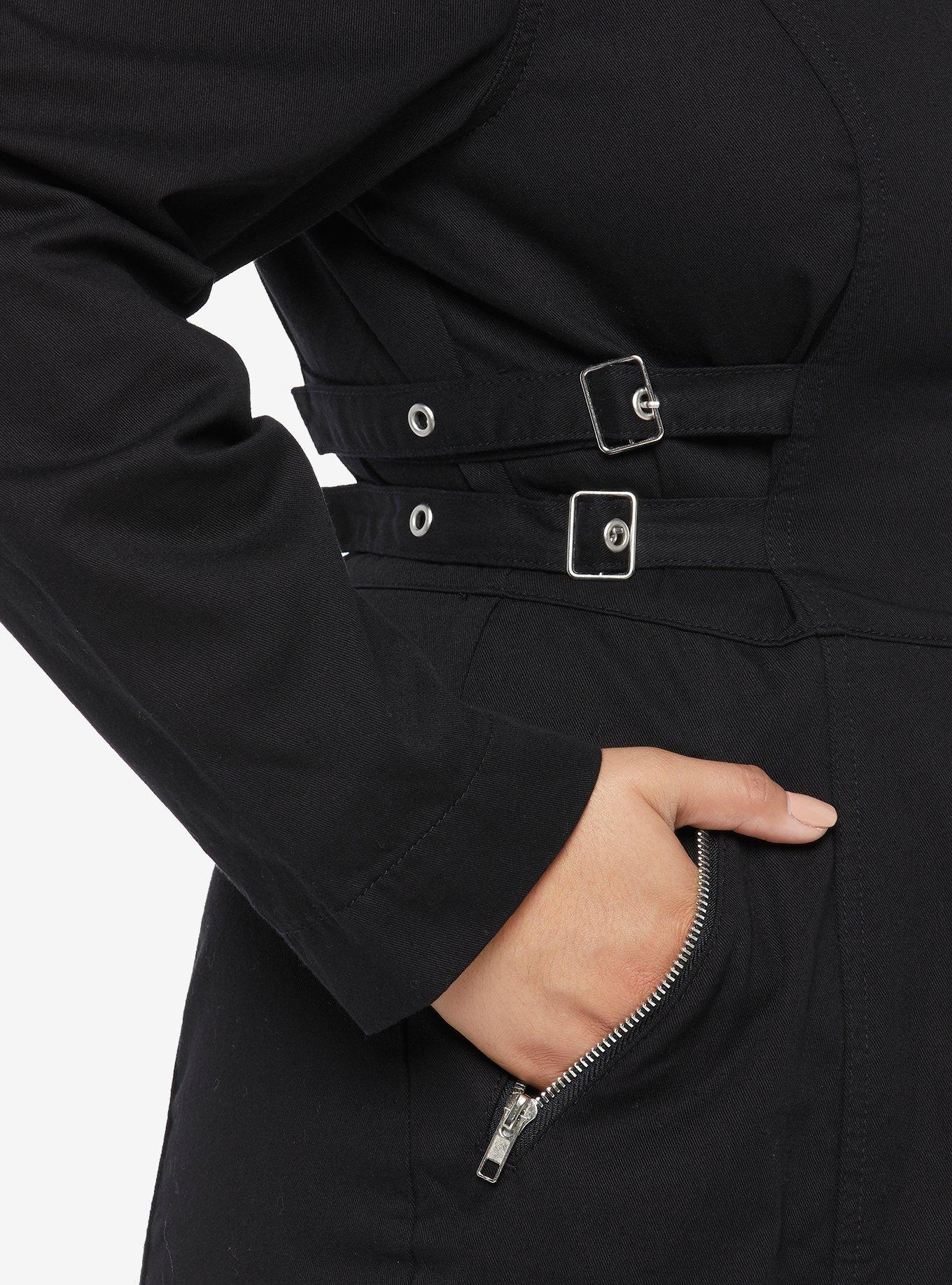 Black Grommet Long-Sleeve Jumpsuit Plus Size, BLACK, alternate