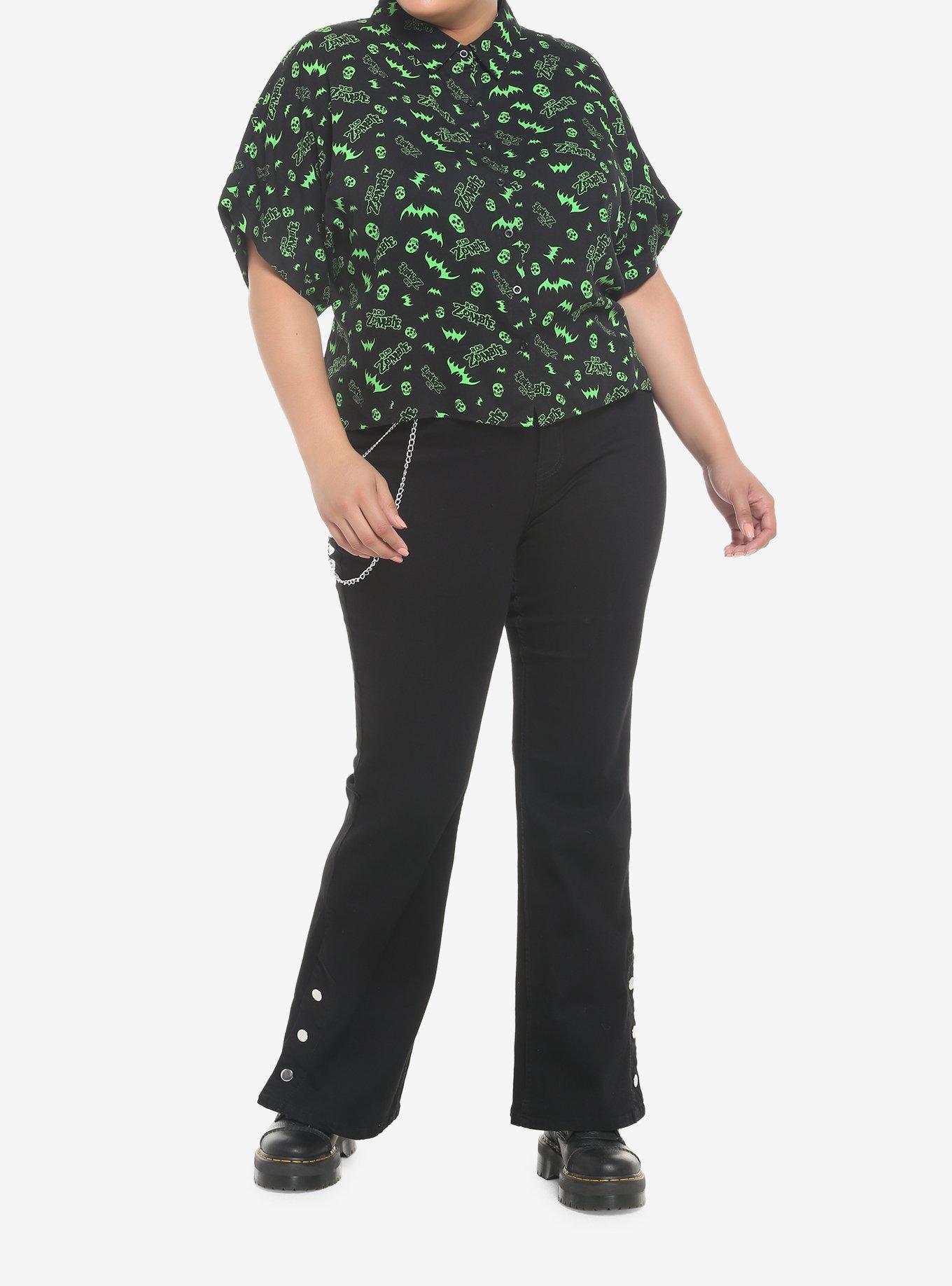 Rob Zombie Bats & Skulls Girls Woven Button-Up Plus Size, BLACK, alternate