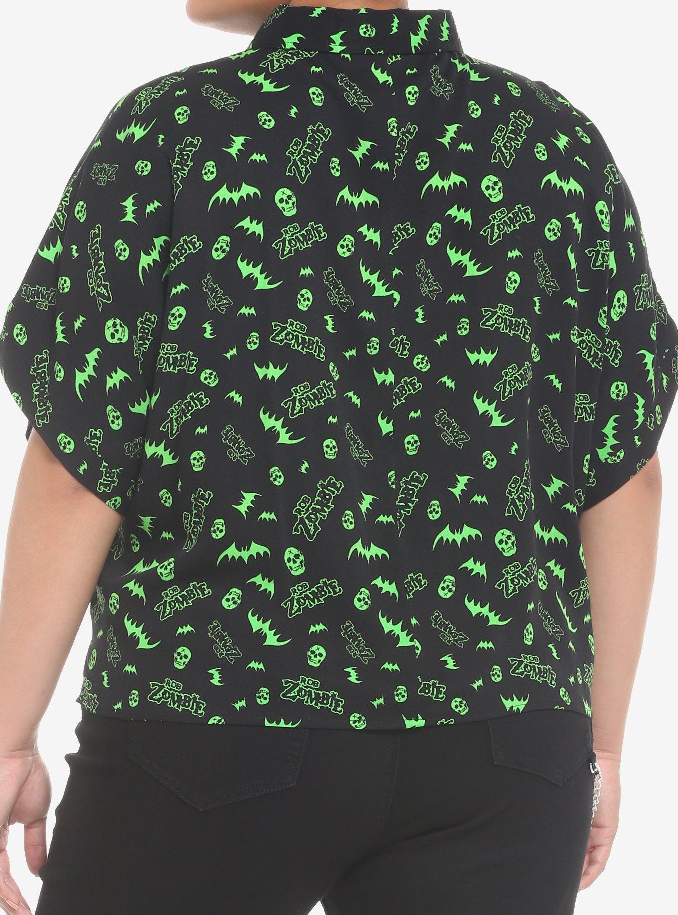 Rob Zombie Bats & Skulls Girls Woven Button-Up Plus Size, BLACK, alternate