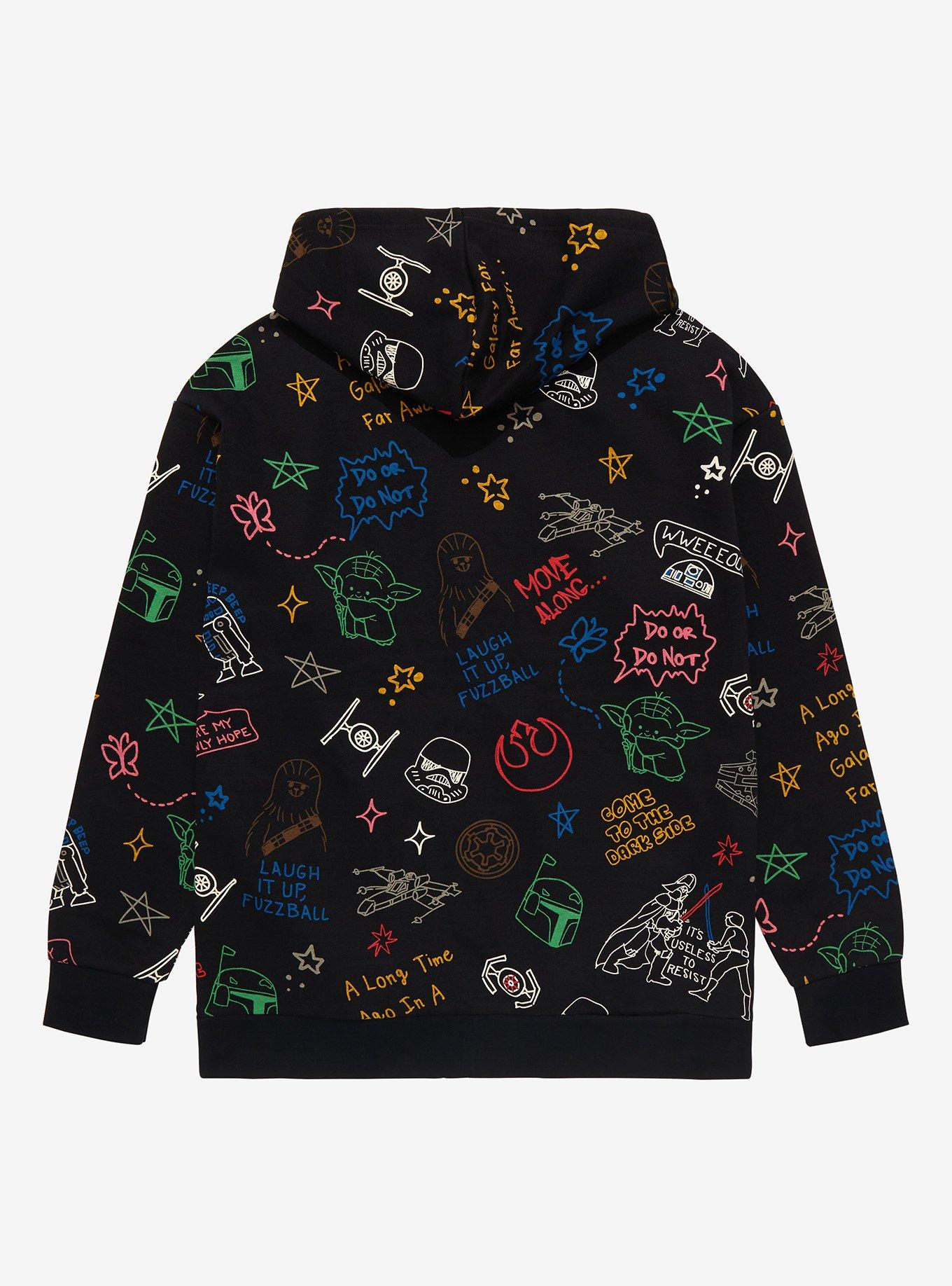 Star Wars Doodle Icons Allover Print Hoodie, BLACK, alternate