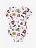 Marvel Avengers Sketch Art Character Portrait Allover Print Infant One-Piece - BoxLunch Exclusive , RED, alternate