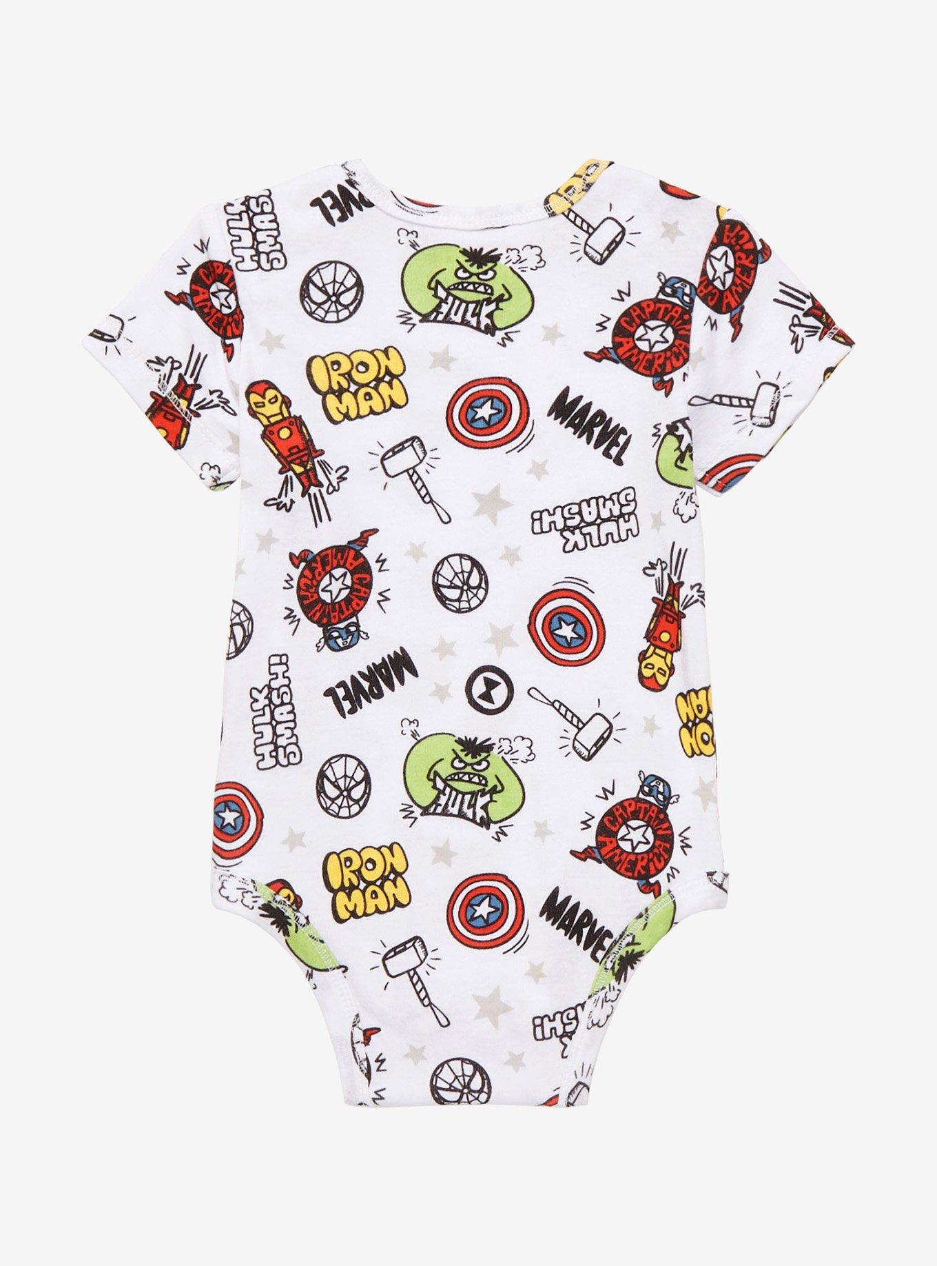 Marvel Avengers Sketch Art Character Portrait Allover Print Infant One-Piece - BoxLunch Exclusive , , hi-res