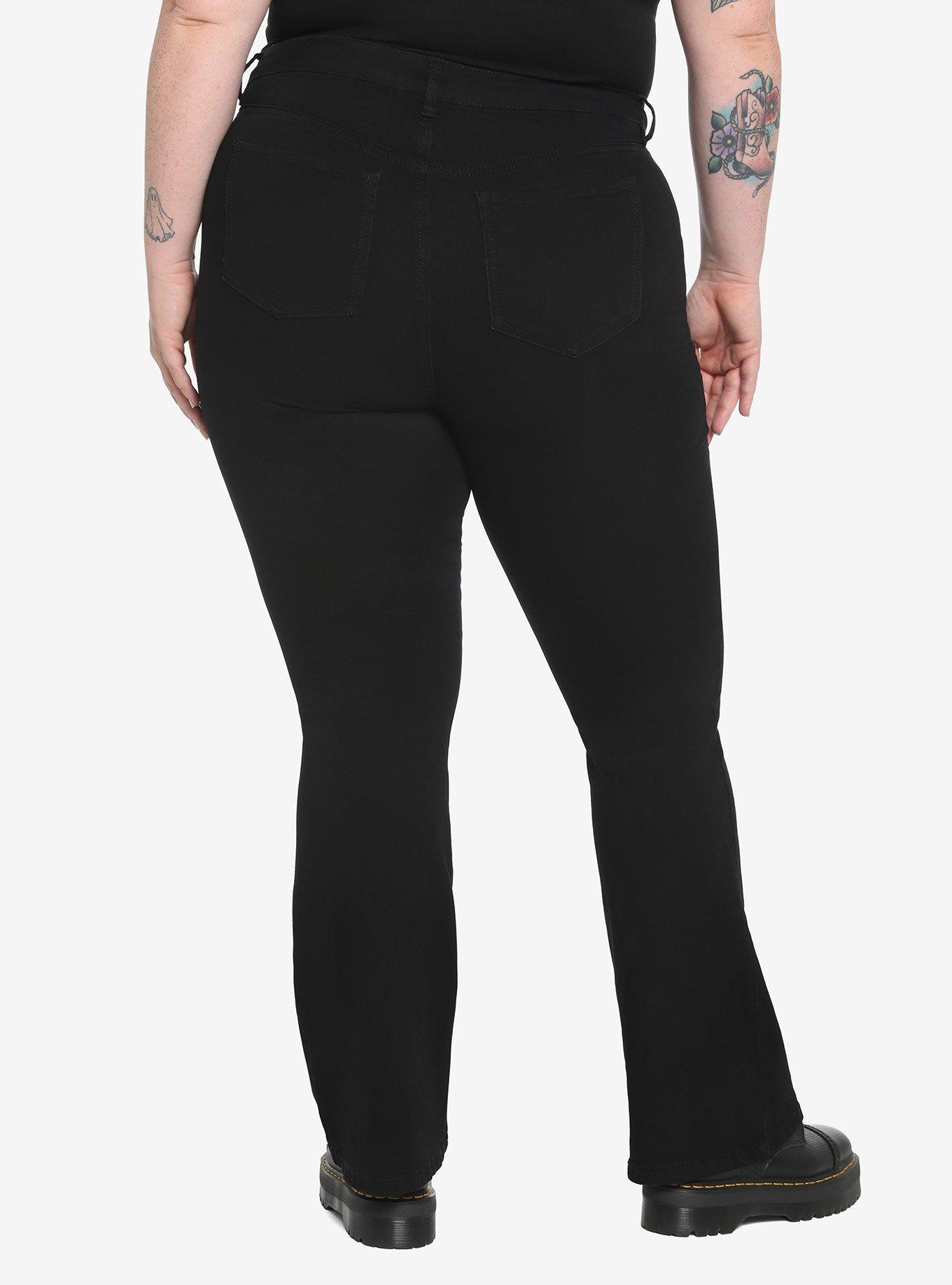 Black Stretch Flare Jeans Plus Size, BLACK, alternate