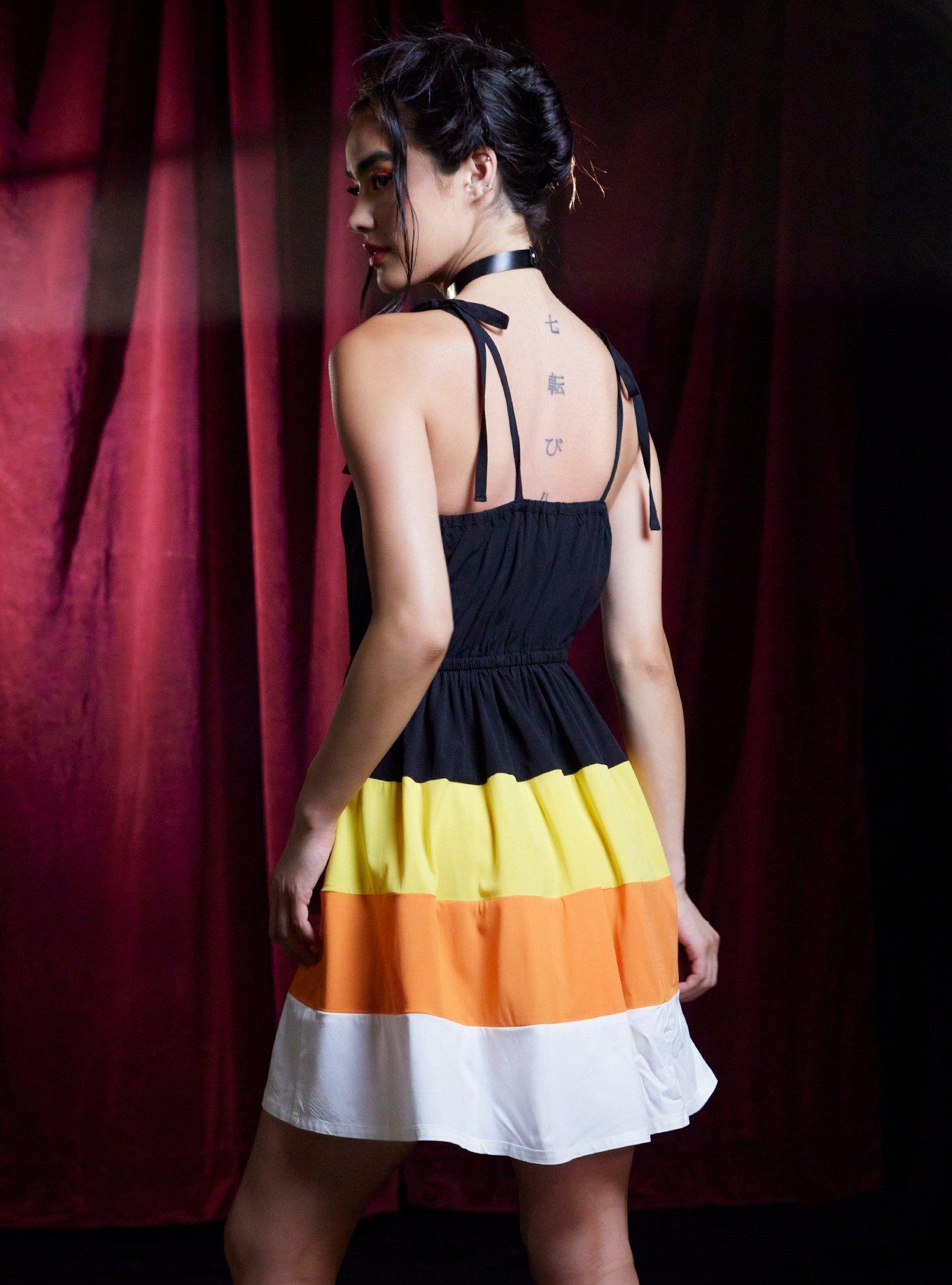 Candy Corn Tiered Dress, STRIPES, alternate