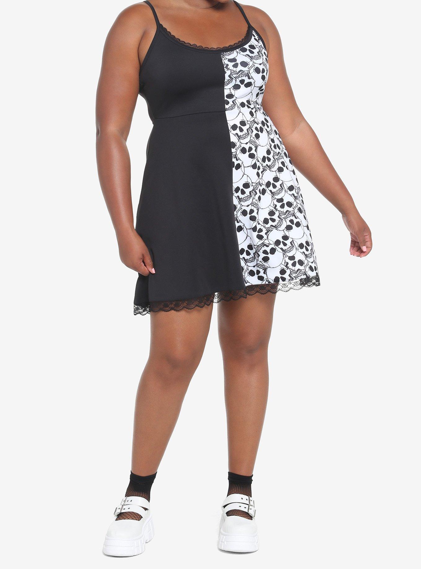 Black Skull Split Dress Plus Size, SKULL, alternate