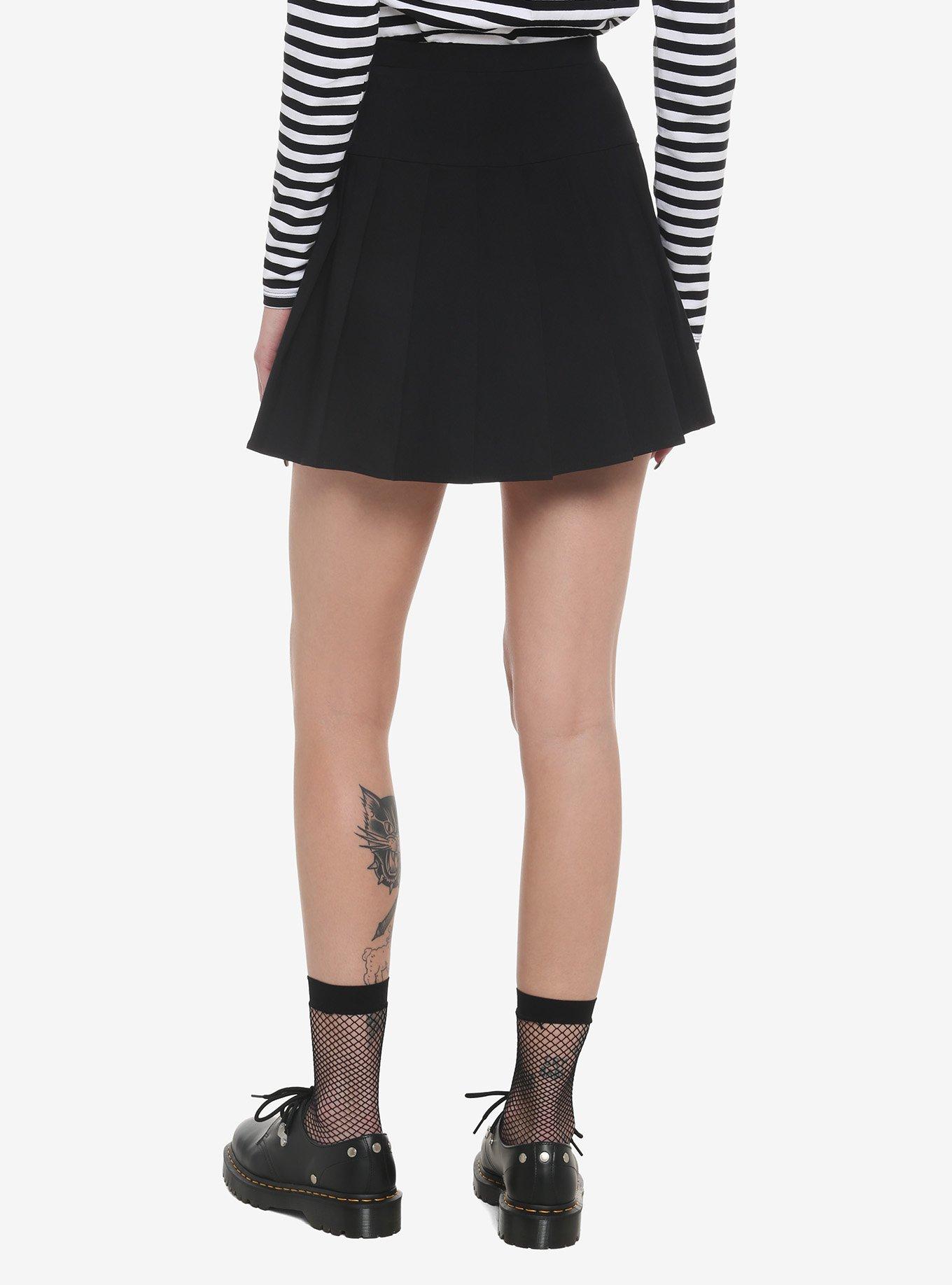 Black Zipper & Buckles Pleated Skirt, , hi-res