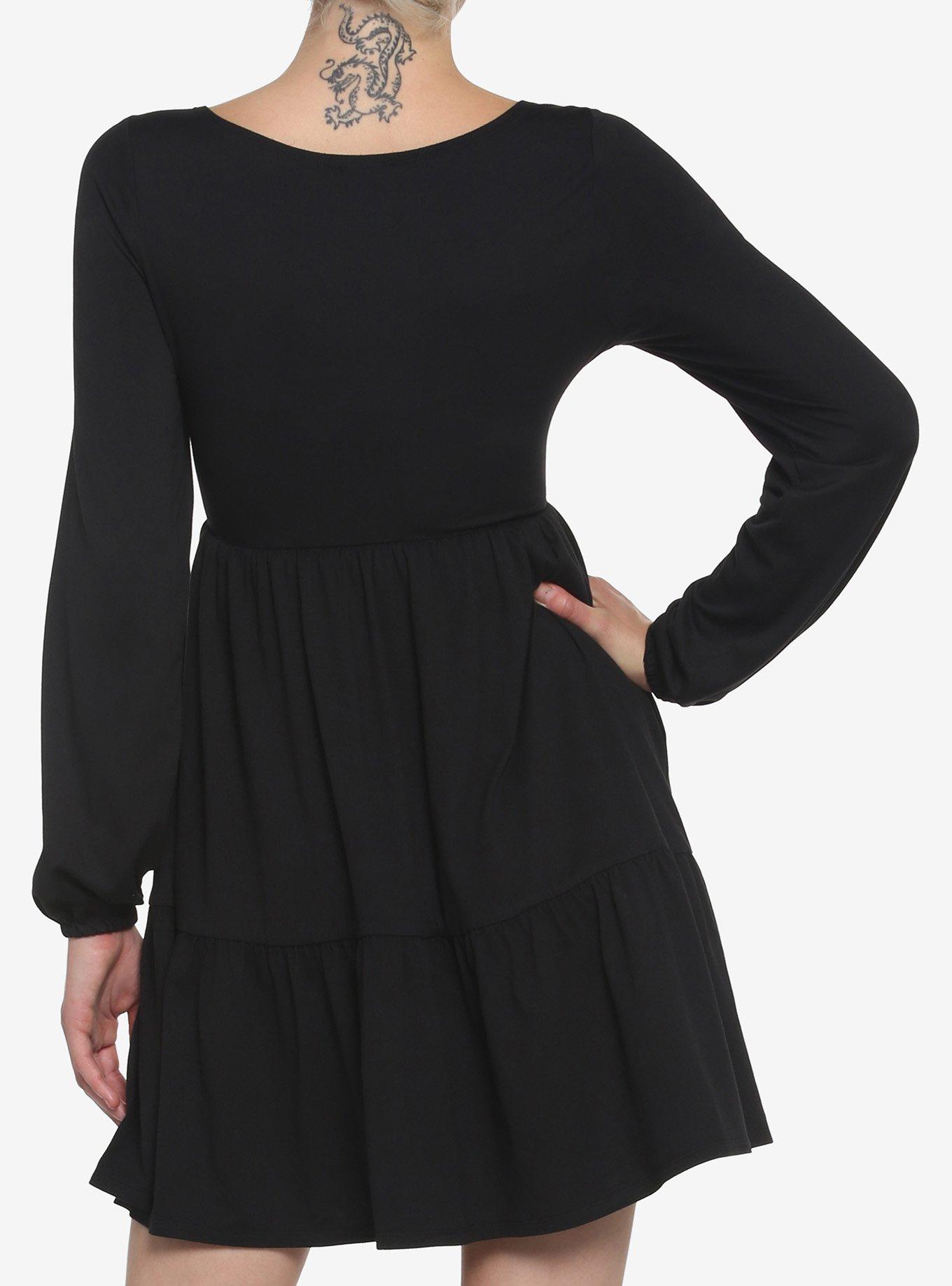 Black Tiered Long-Sleeve Dress, BLACK, alternate